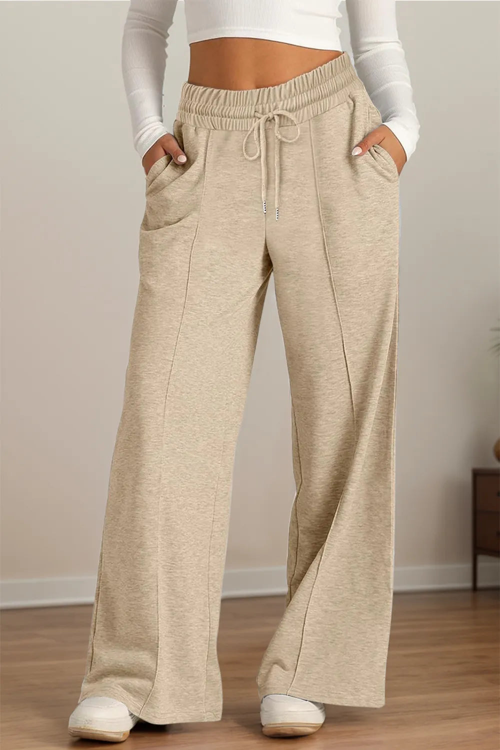 Drawstring Wide Leg Pants with Pockets