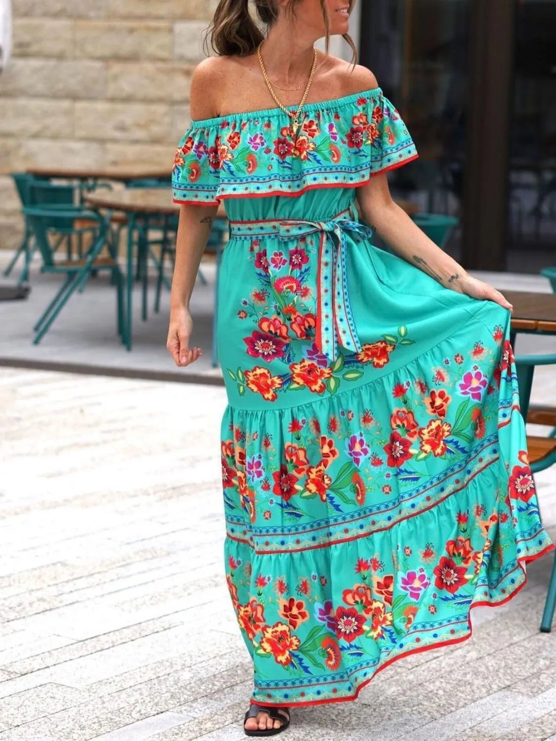 Floral Off-Shoulder Ruffle Maxi Dress