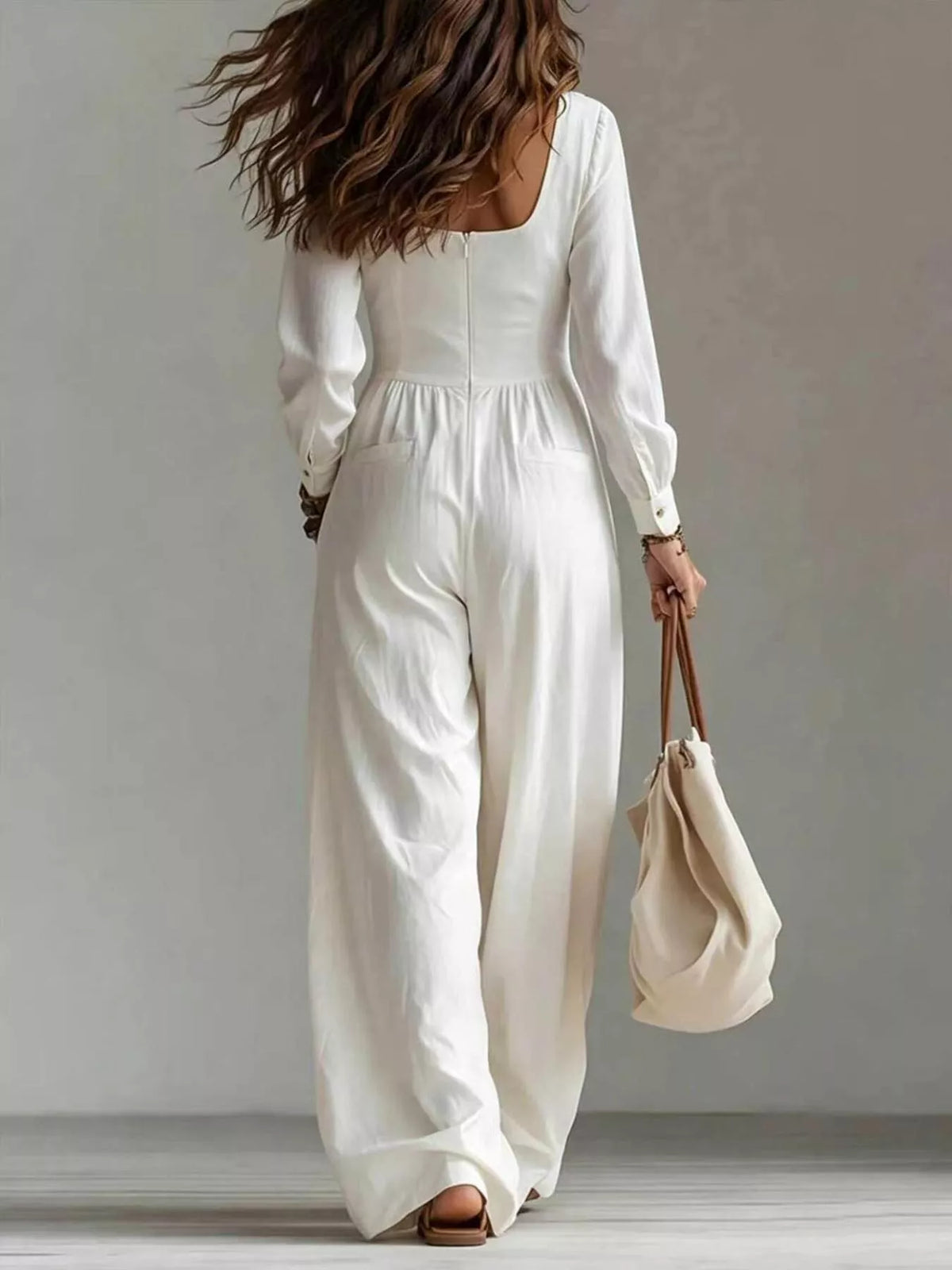 V-Neck Button Front Wide-Leg Jumpsuit