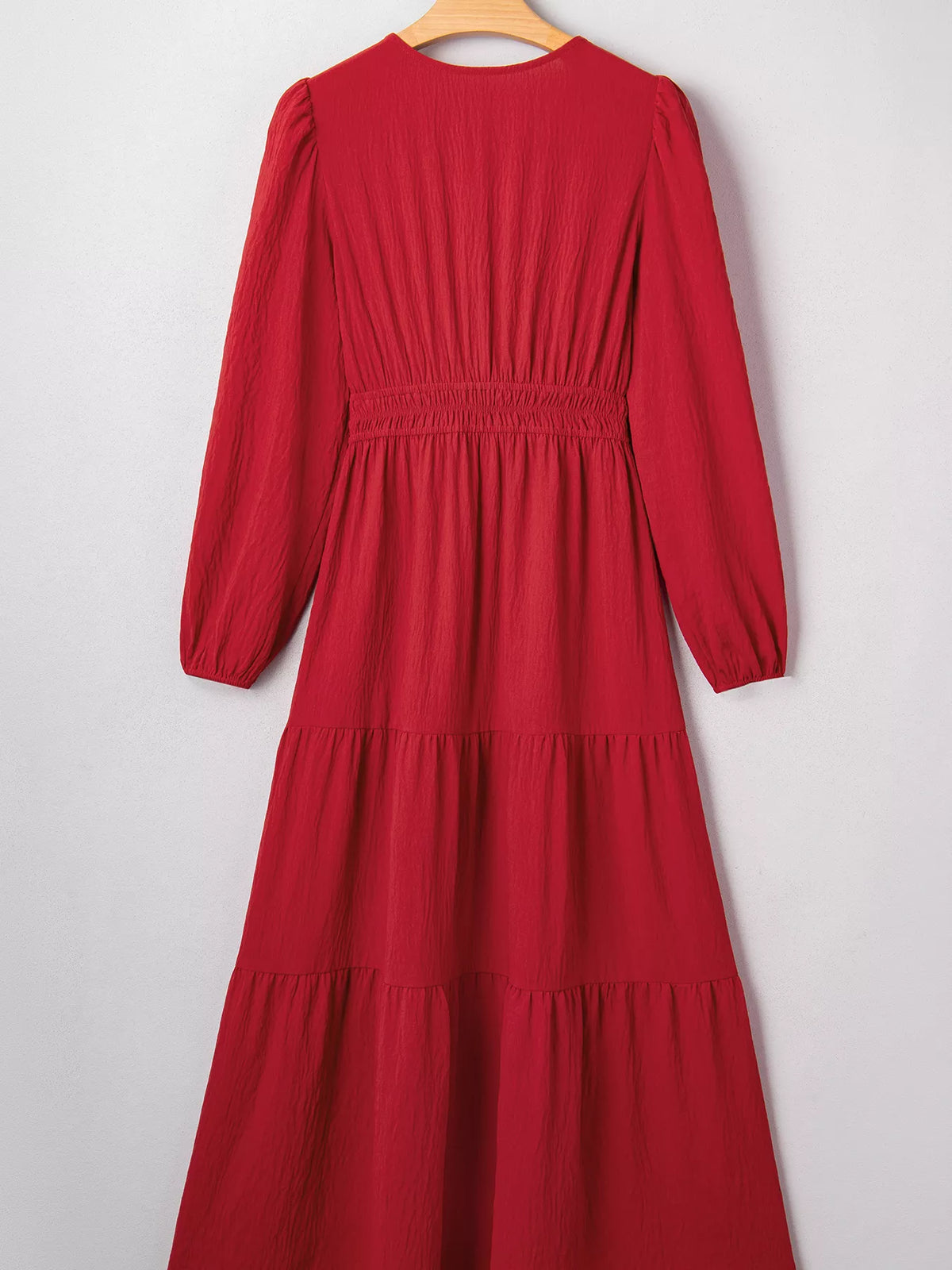 Embroidered Tiered Long Sleeve Maxi Dress in Rust