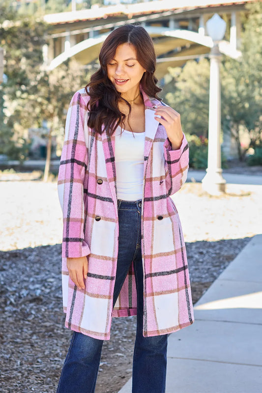 Double Take Plaid Button-Up Lapel Coat