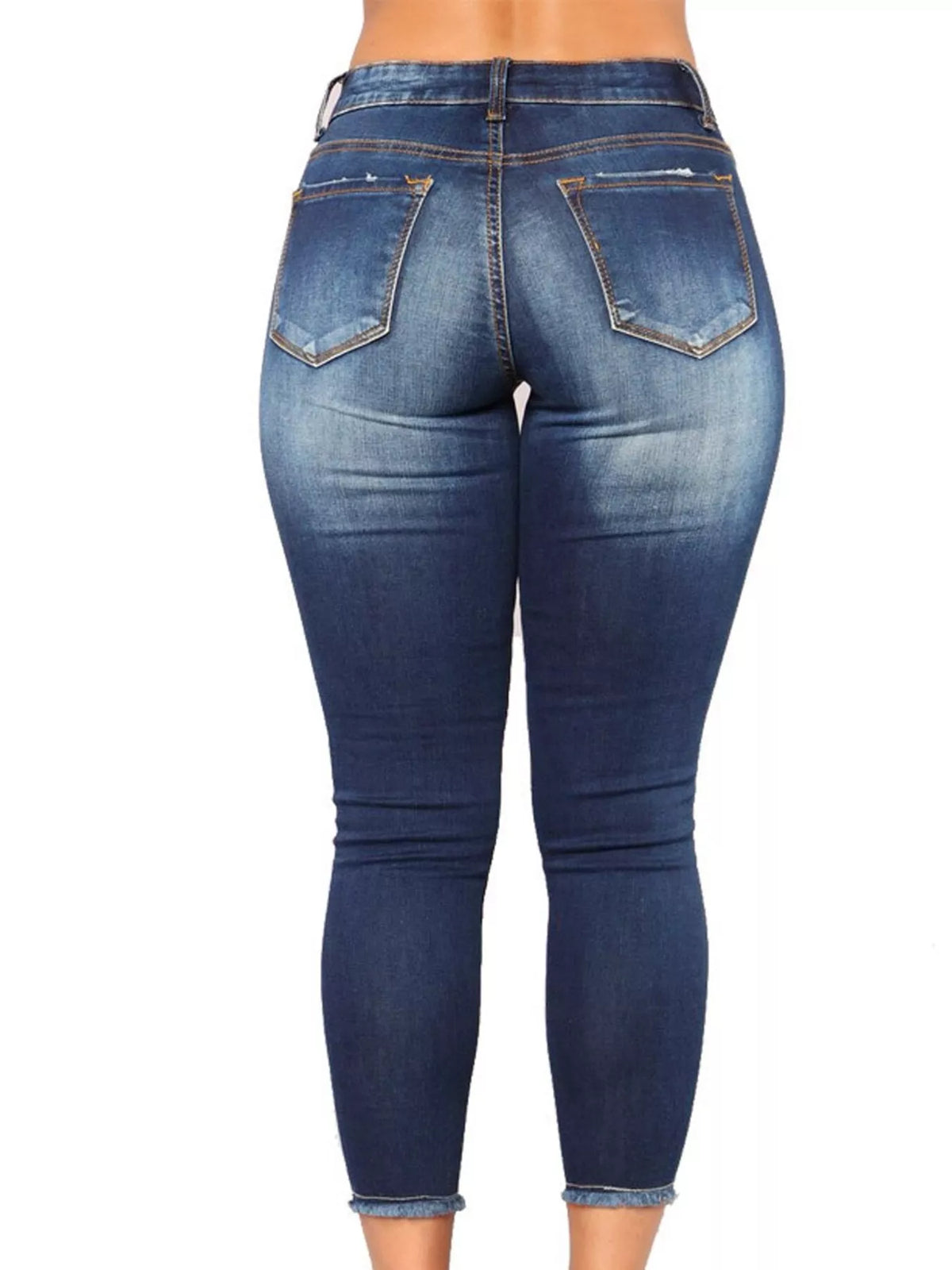 Distressed Skinny Jeans with Whisker Fading by Dreamy Drapes