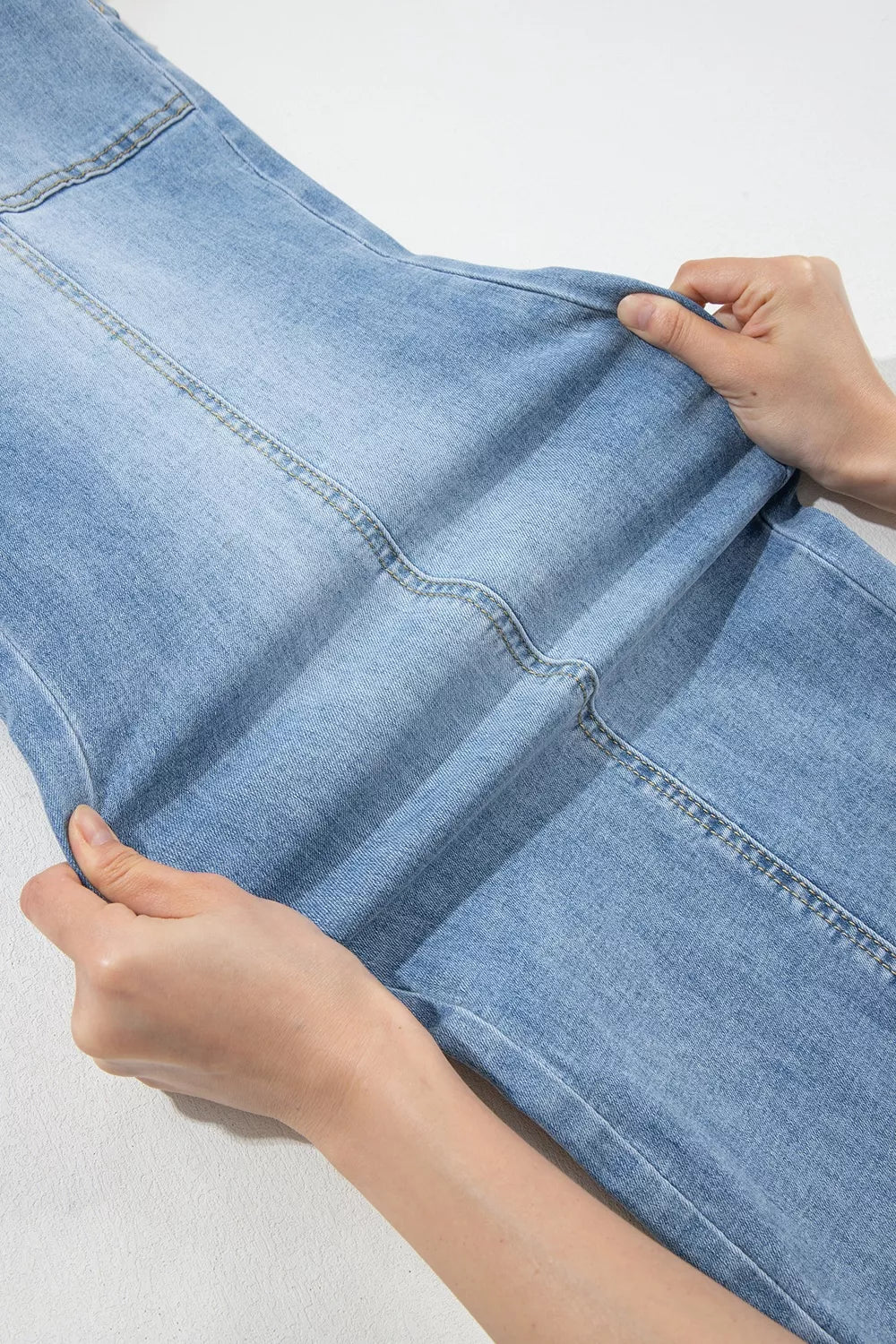 Drawstring Wide Leg Ankle Jeans in Light Blue