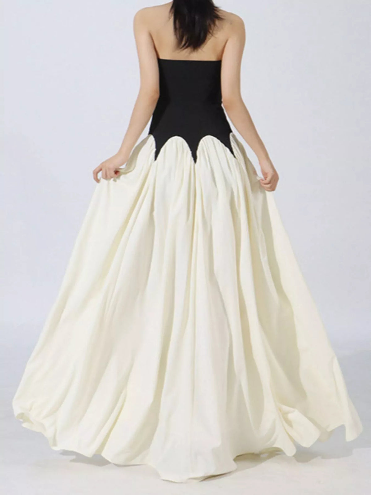 Two-Tone Tube Maxi Dress in Black