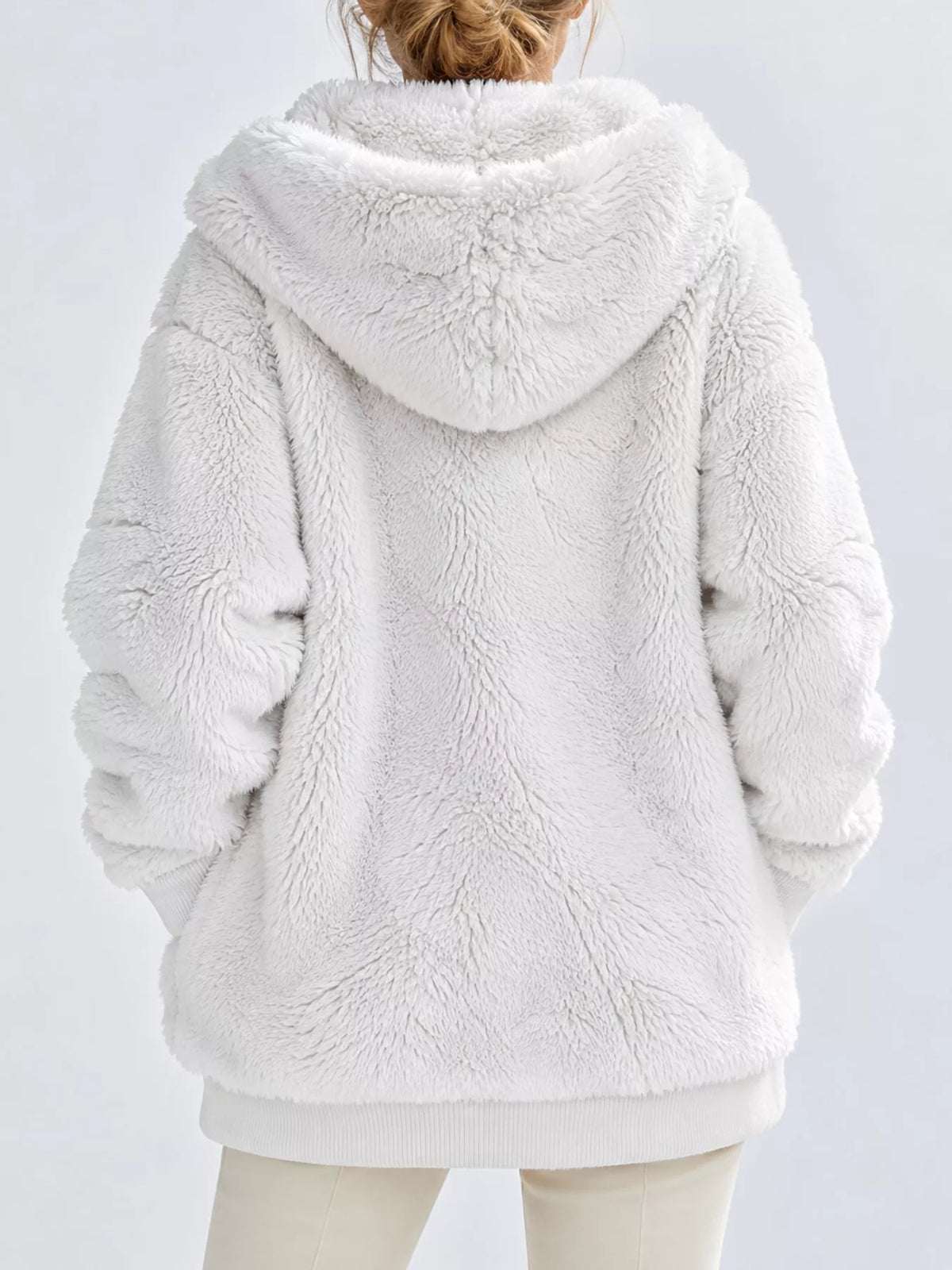 Faux Fur Hooded Zip-Up Jacket in White