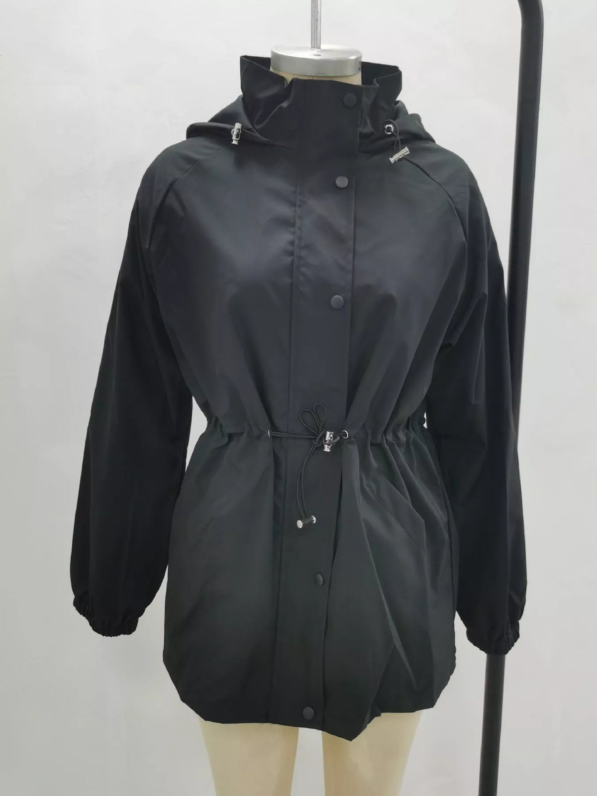 Hooded Drawstring Waist Windbreaker Jacket