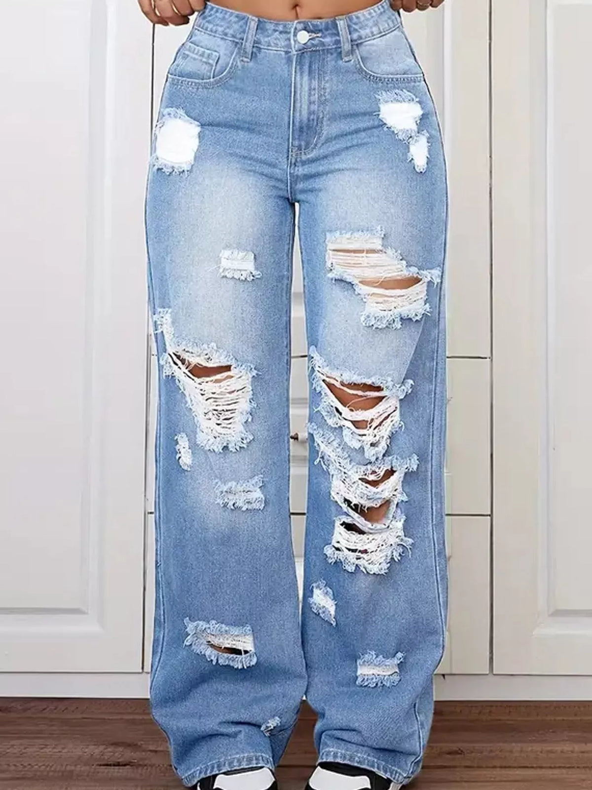 Distressed Wide-Leg Jeans