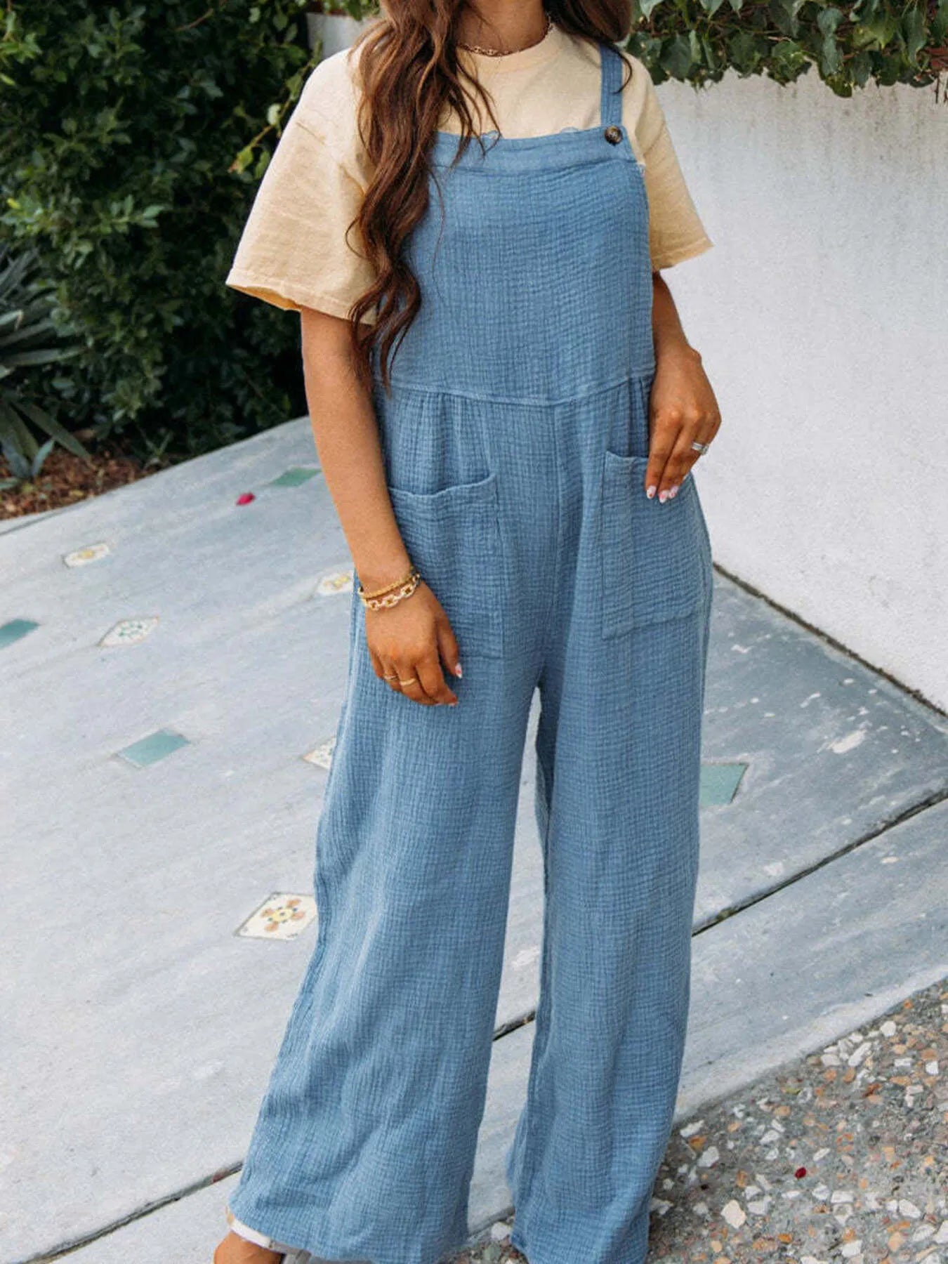 Textured Wide Leg Overalls