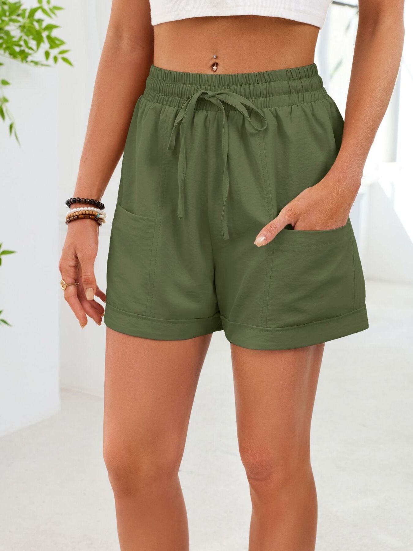 Drawstring Elastic Waist Shorts