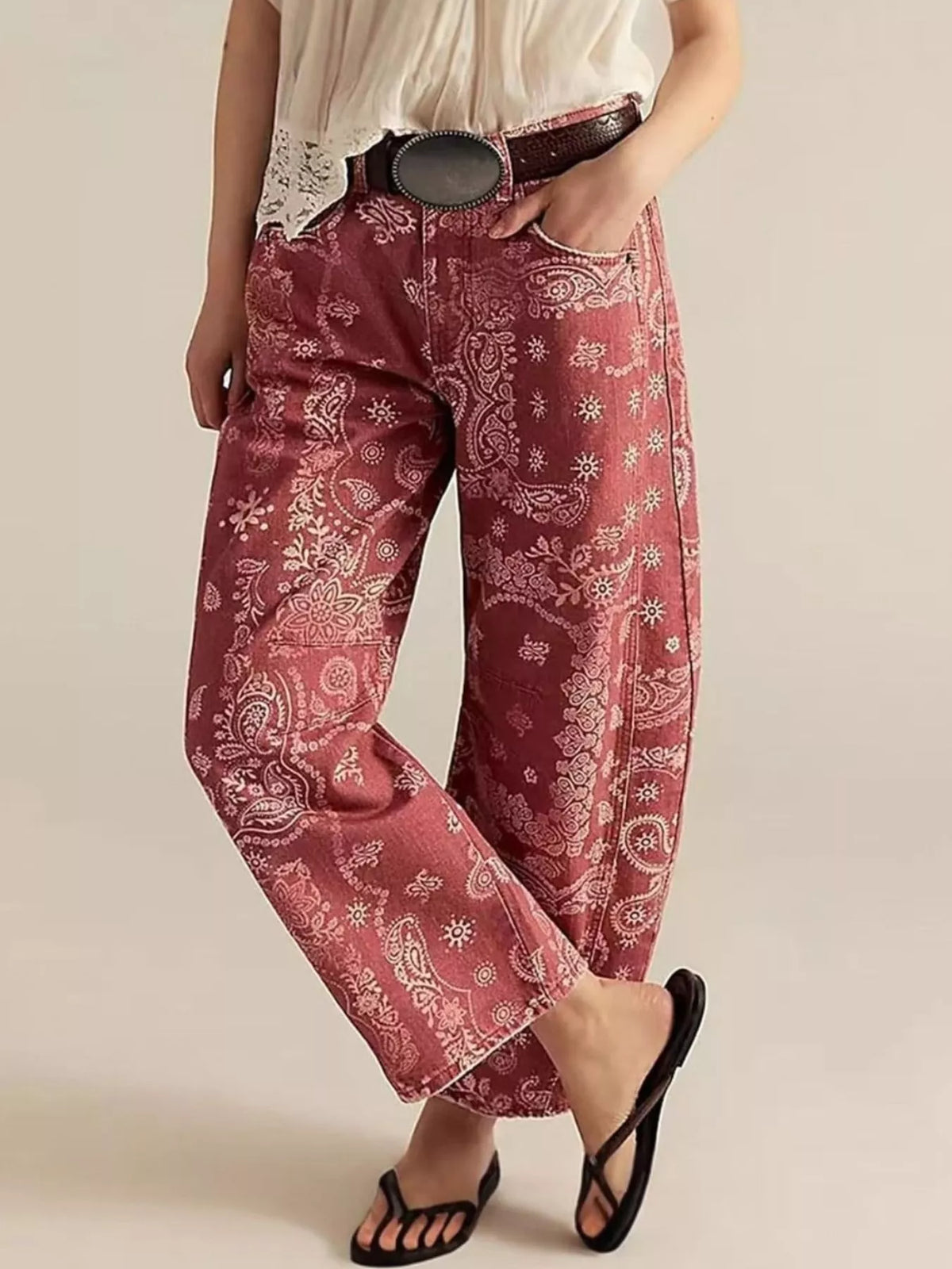 Printed Wide Leg Jeans