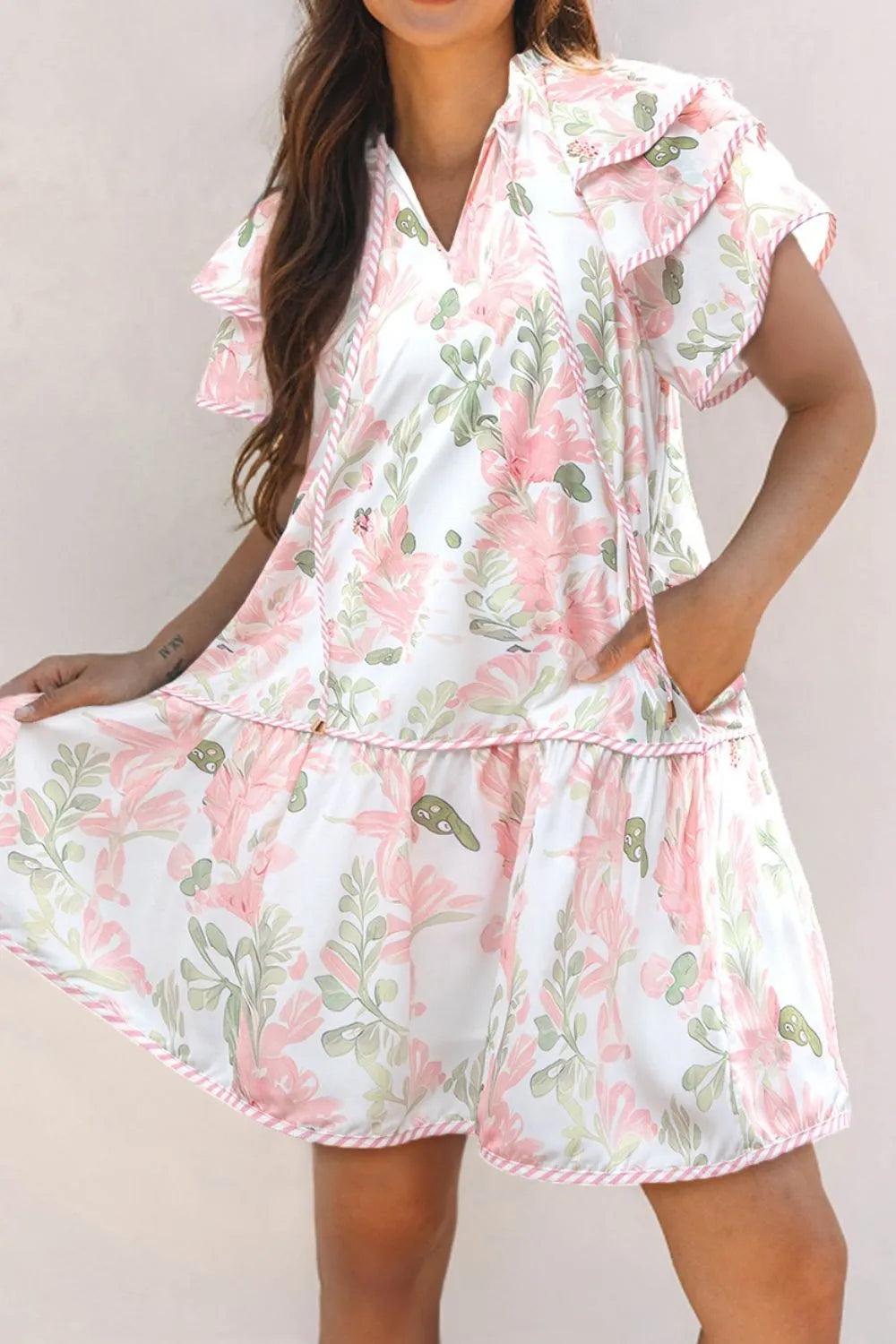 Floral Contrast-Edge Mini Dress