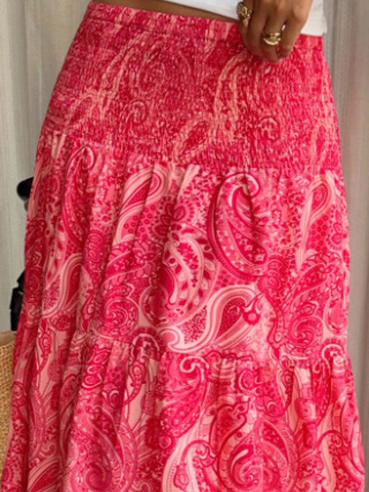 Paisley Print Tiered Maxi Skirt