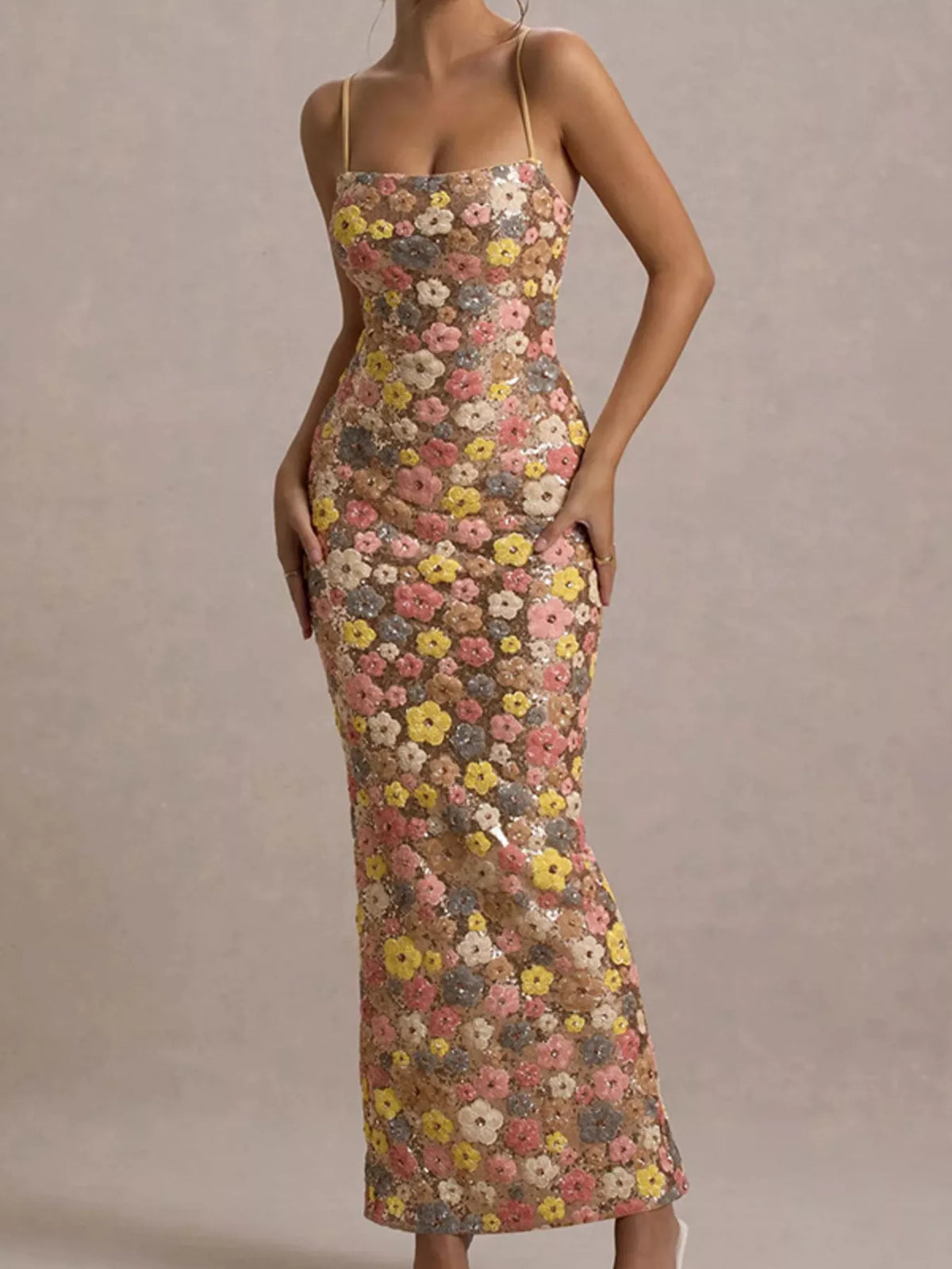Sequin Embellished Bodycon Maxi Dress in Multicolor