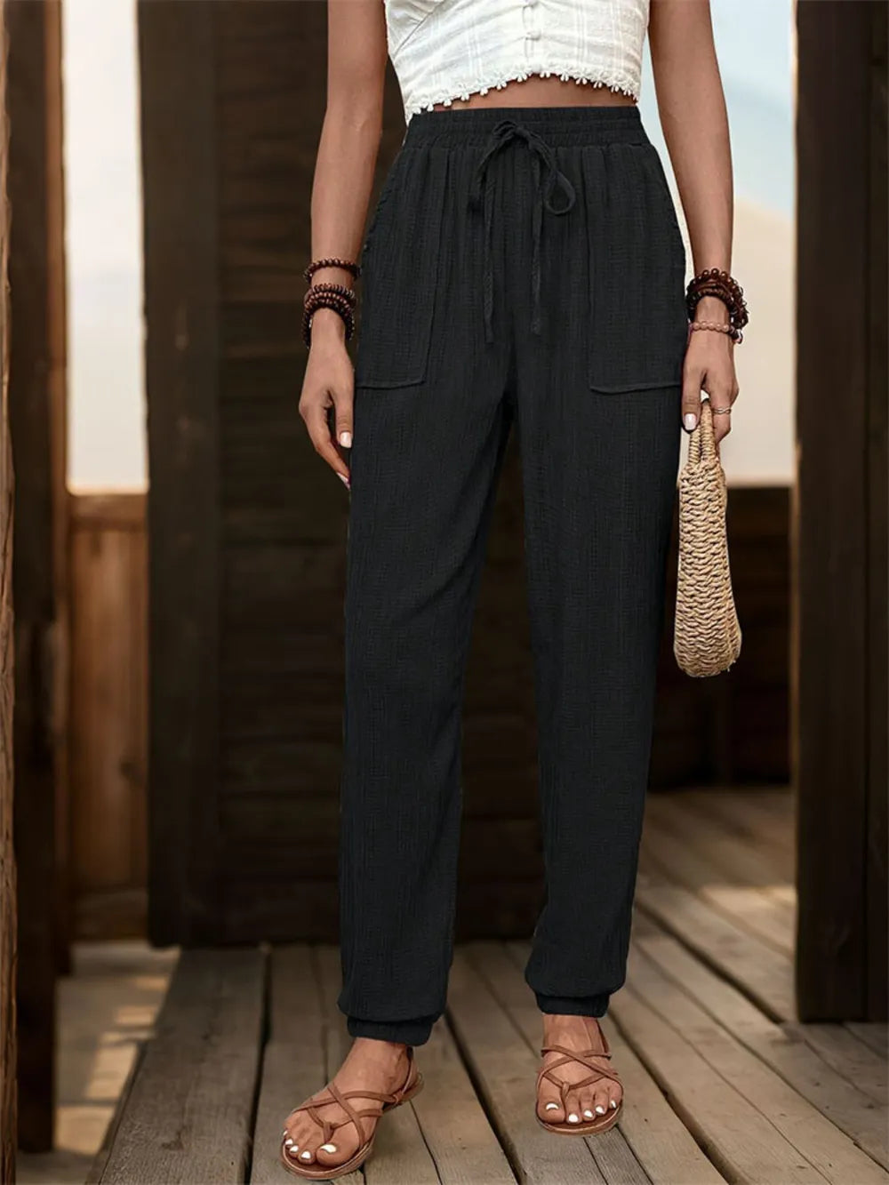 Textured High-Waist Joggers