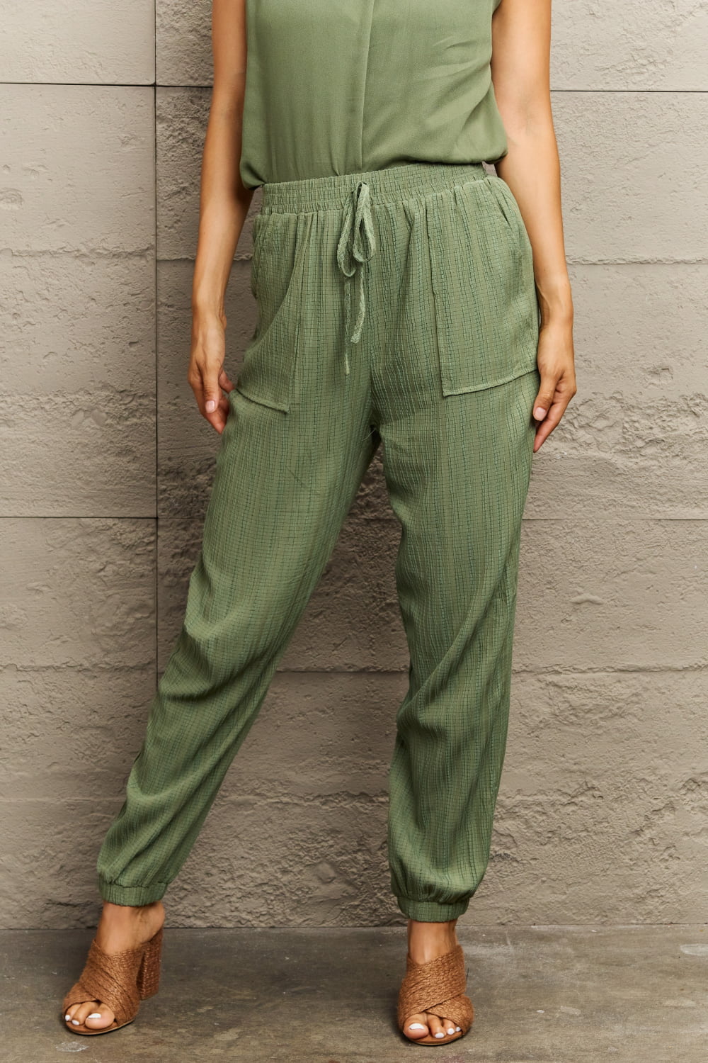 Matcha Green Tie-Waist Long Pants