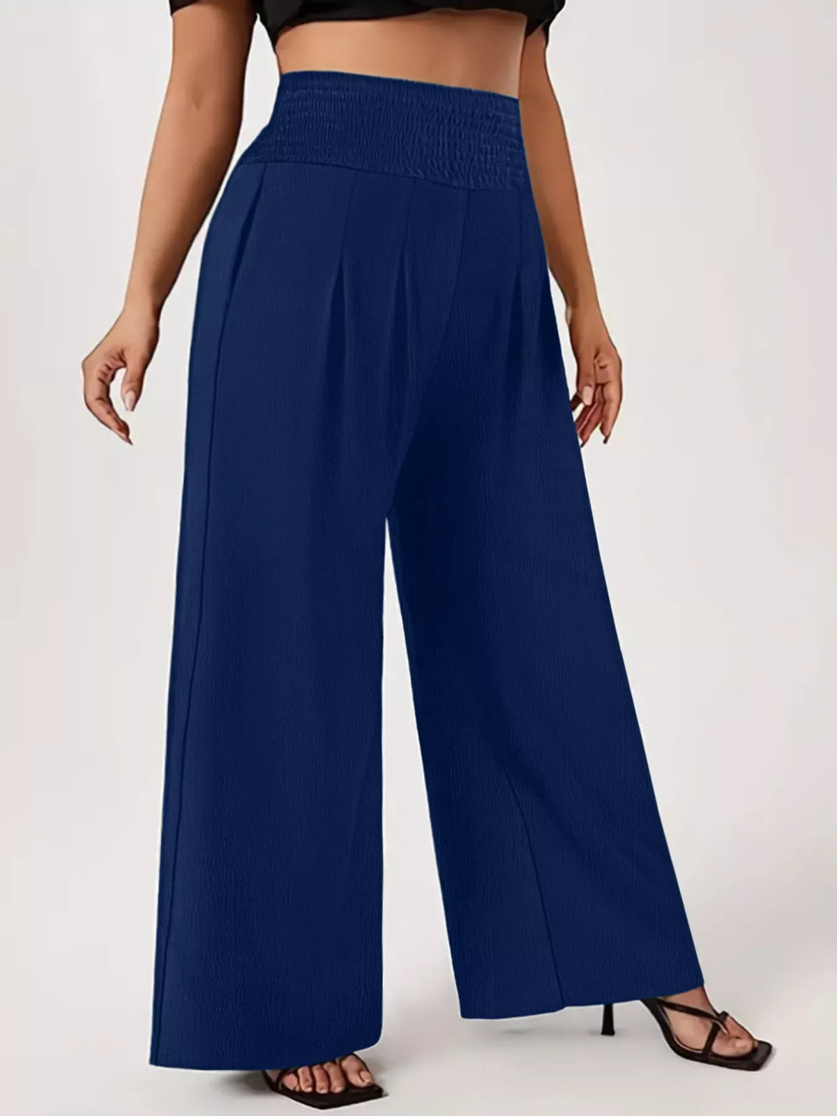Plus Size High Waist Smocked Wide Leg Pants