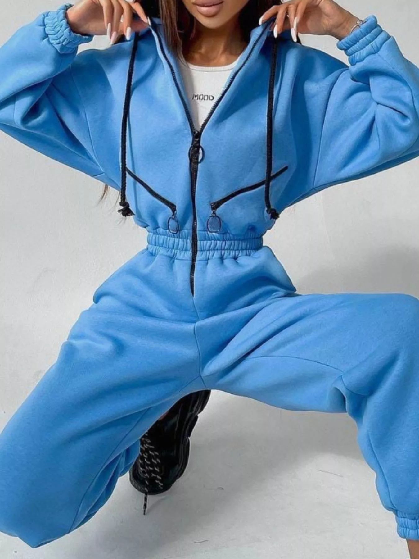 Zip Front Dropped Shoulder Jumpsuit