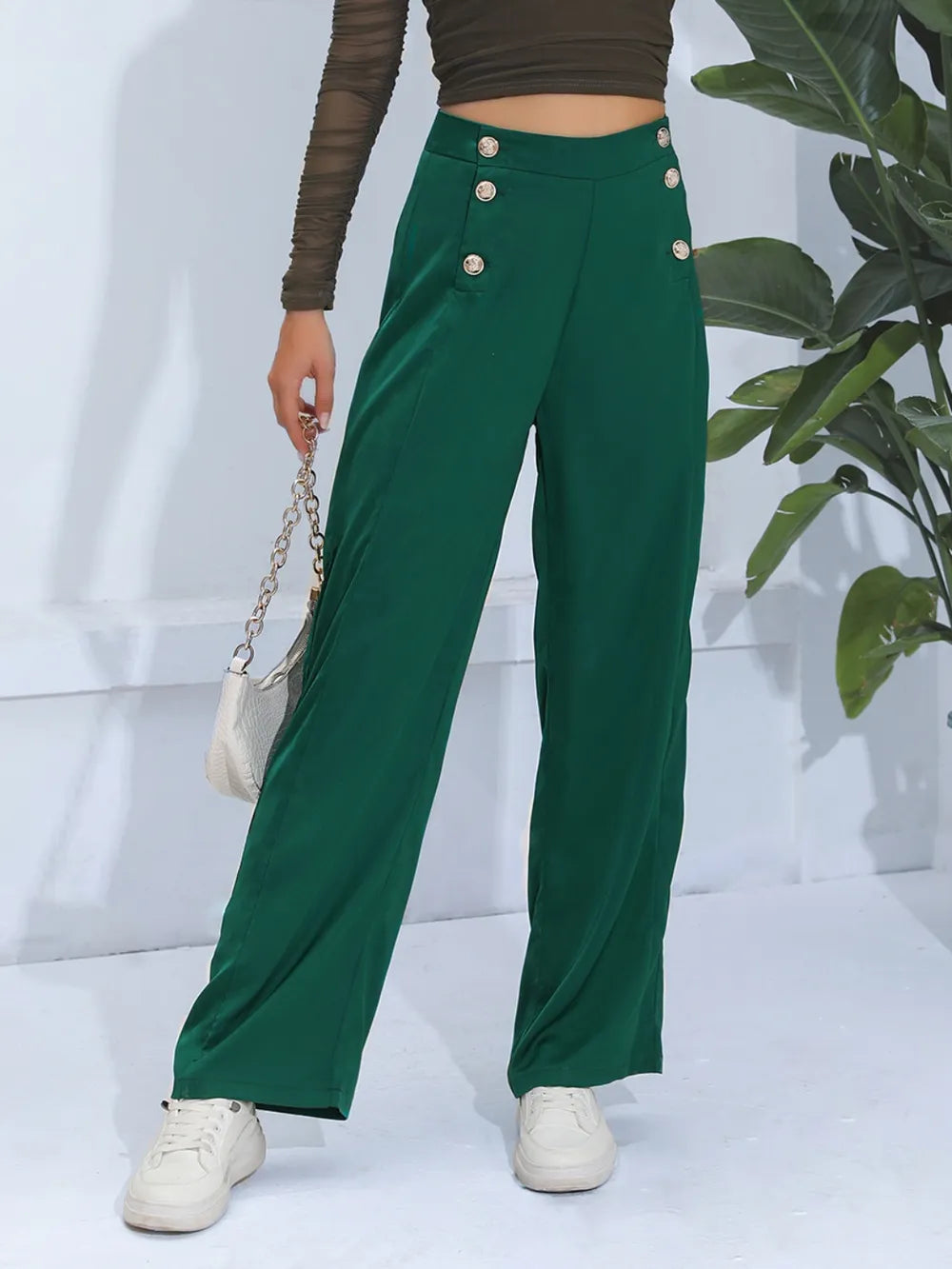 Wide Leg Pants in Dark Green