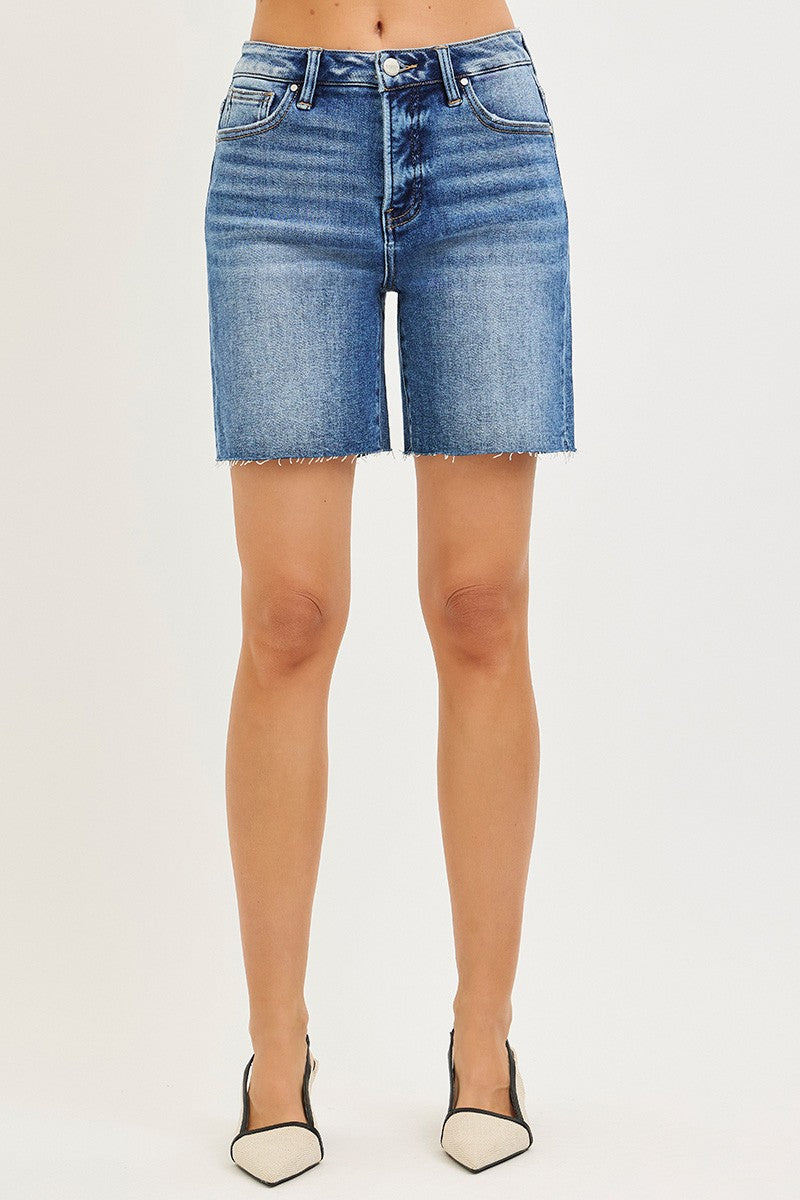 Risen Tummy Control High Rise Raw Hem Jhorts in Medium