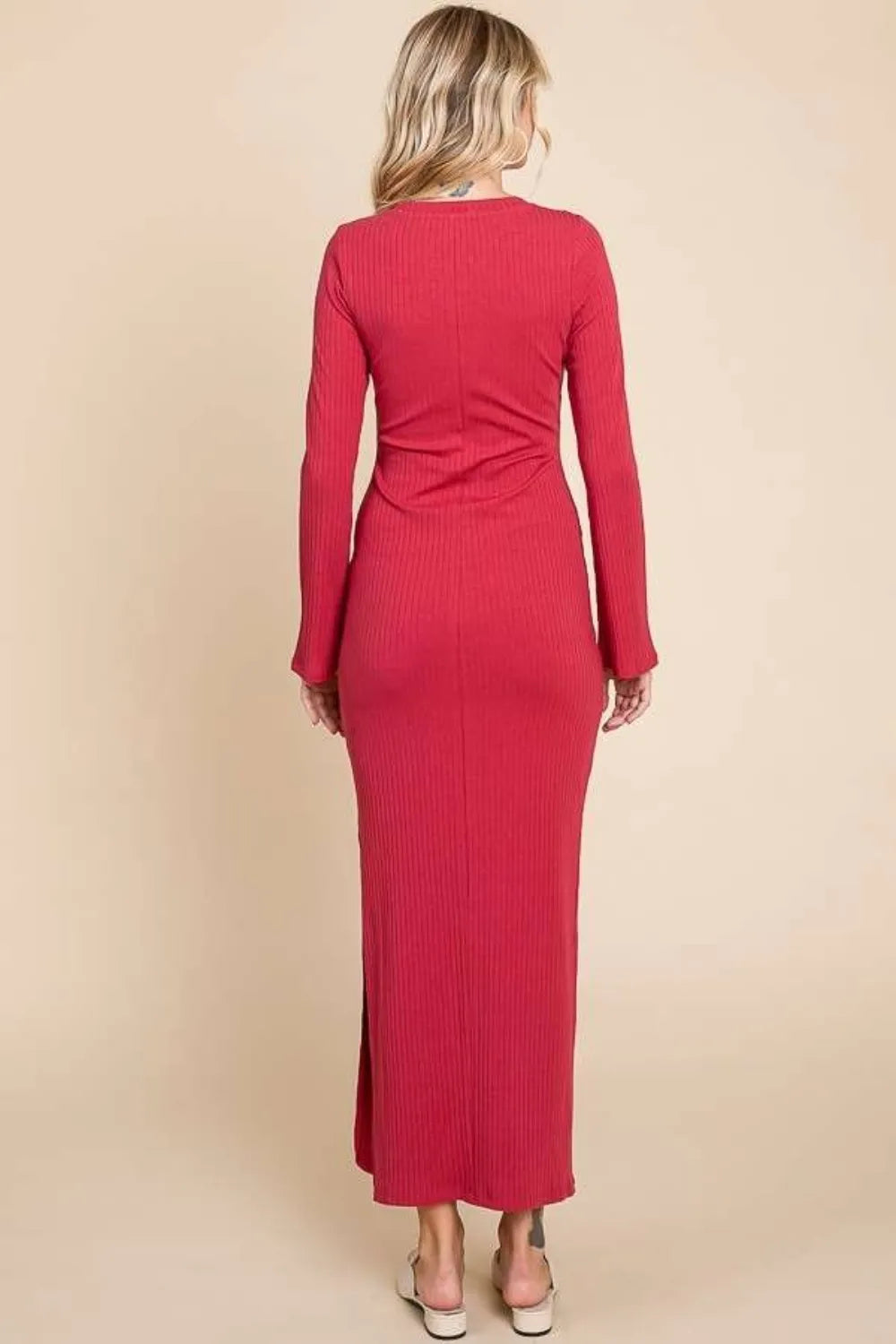 Culture Code Round Neck Bell Sleeve Maxi Dress in Very Berry in Veryberry