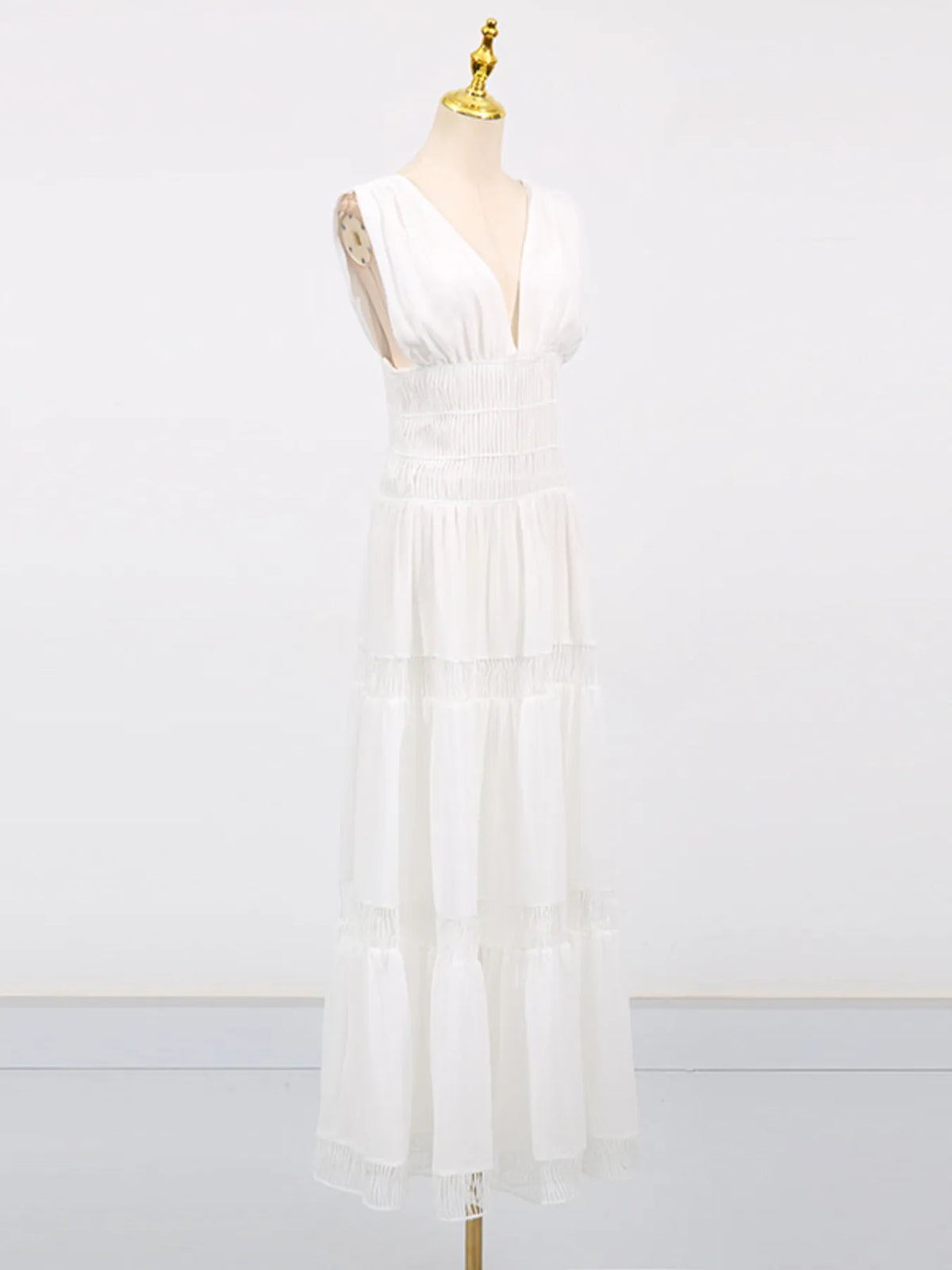Smocked Tiered V-Neck Maxi Dress