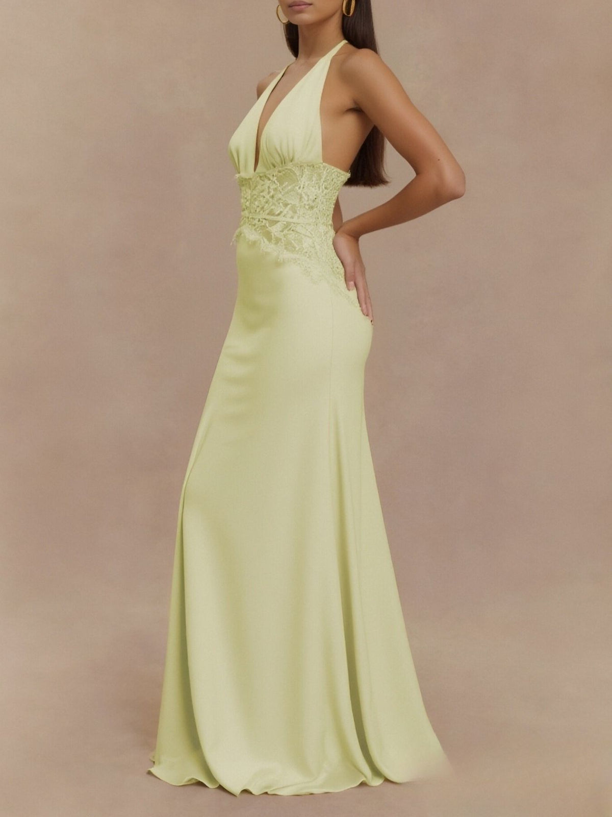 Halter Neck Lace-Trimmed Maxi Dress by Mystique Q