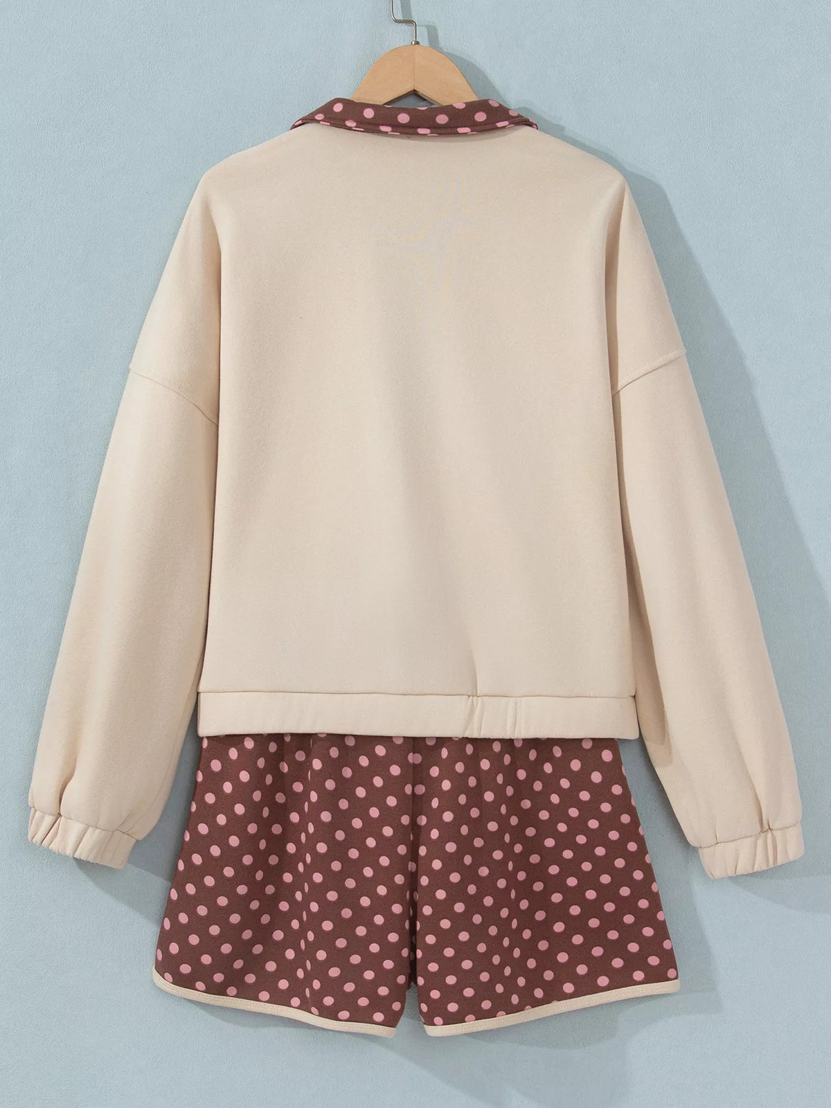 Polka Dot Baggy Pullover & Shorts Set in Beige