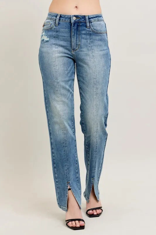 Judy Blue Vintage Slit Straight Jeans in Medium Wash in Md