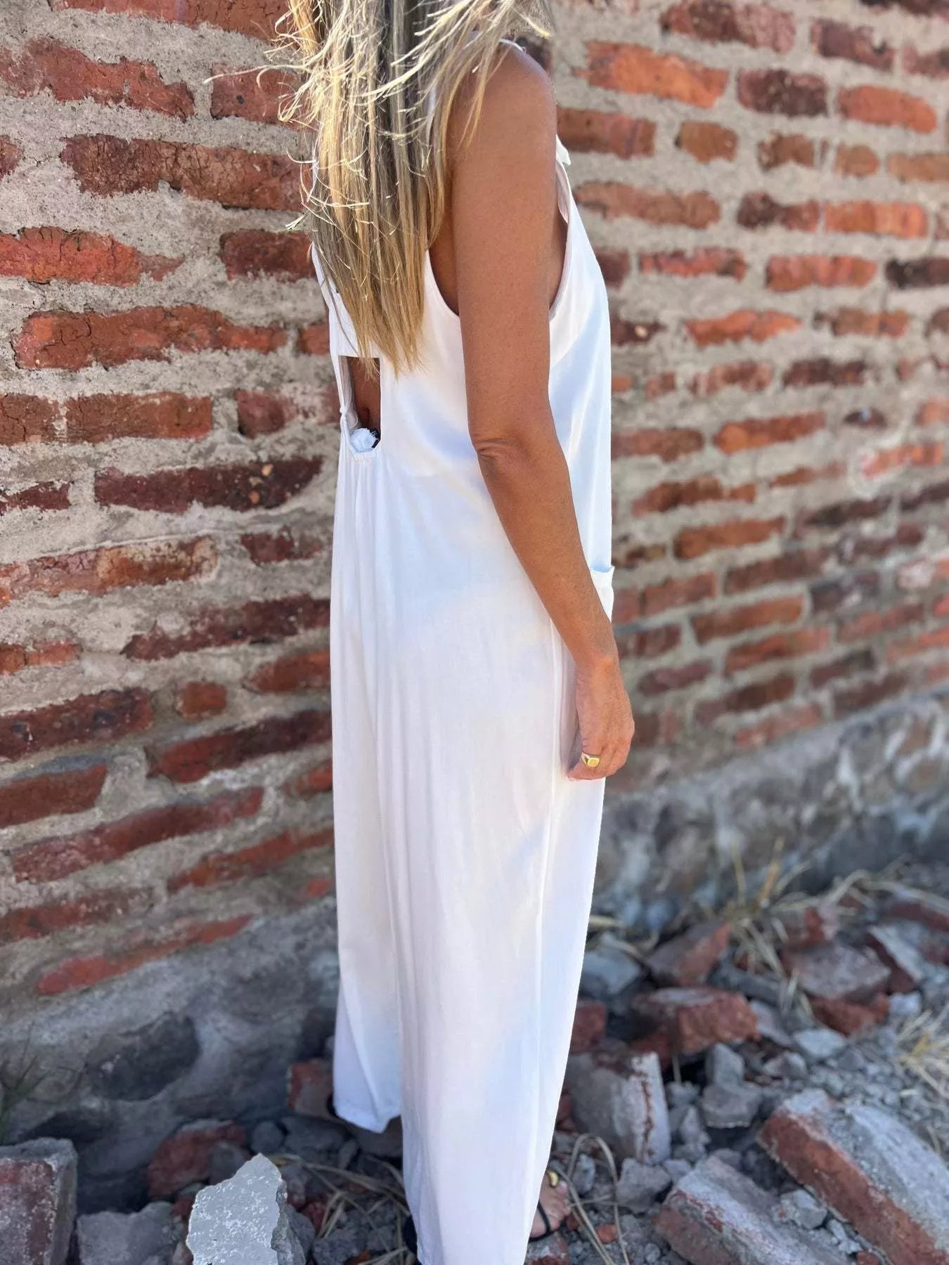Button-Front Wide Leg Jumpsuit