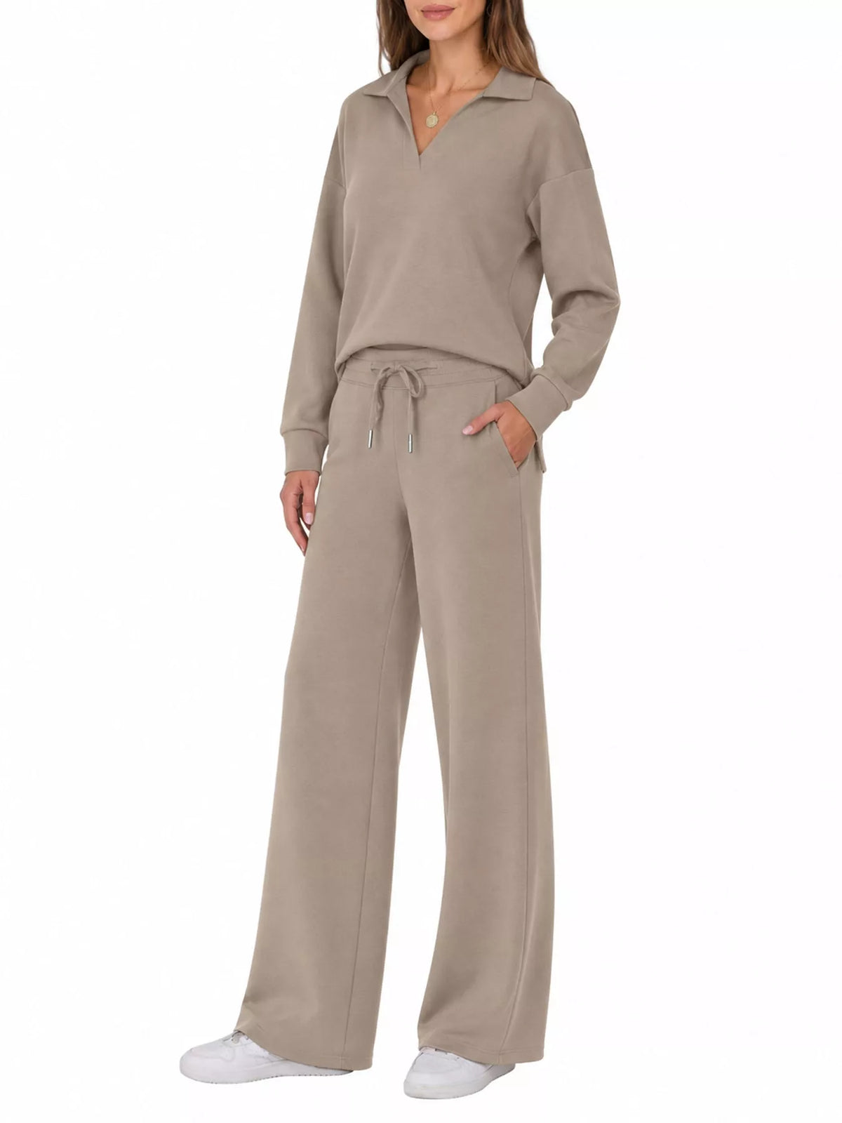 Dropped Shoulder Top and Drawstring Pant Set