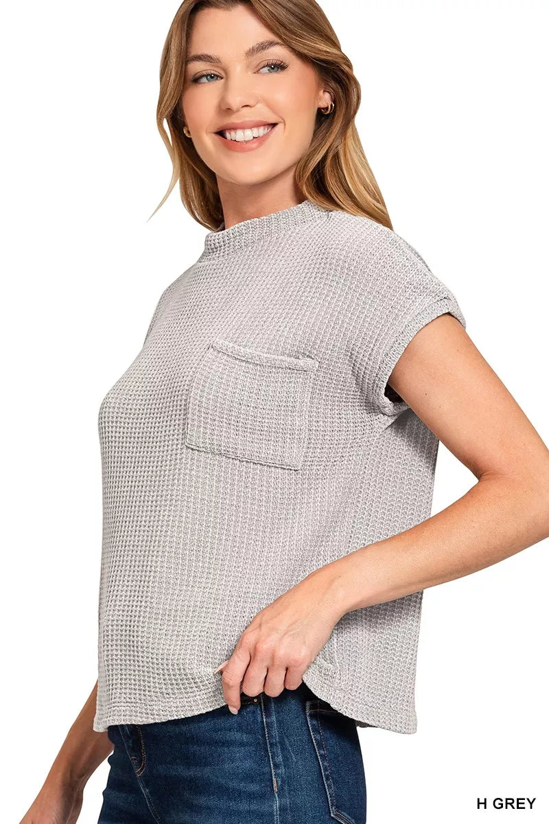 Zenana Chenille Waffle Sweater in Heather Grey in H grey