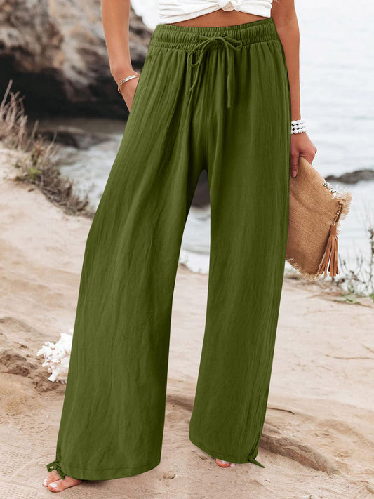 Pocketed Drawstring Wide Leg Pants