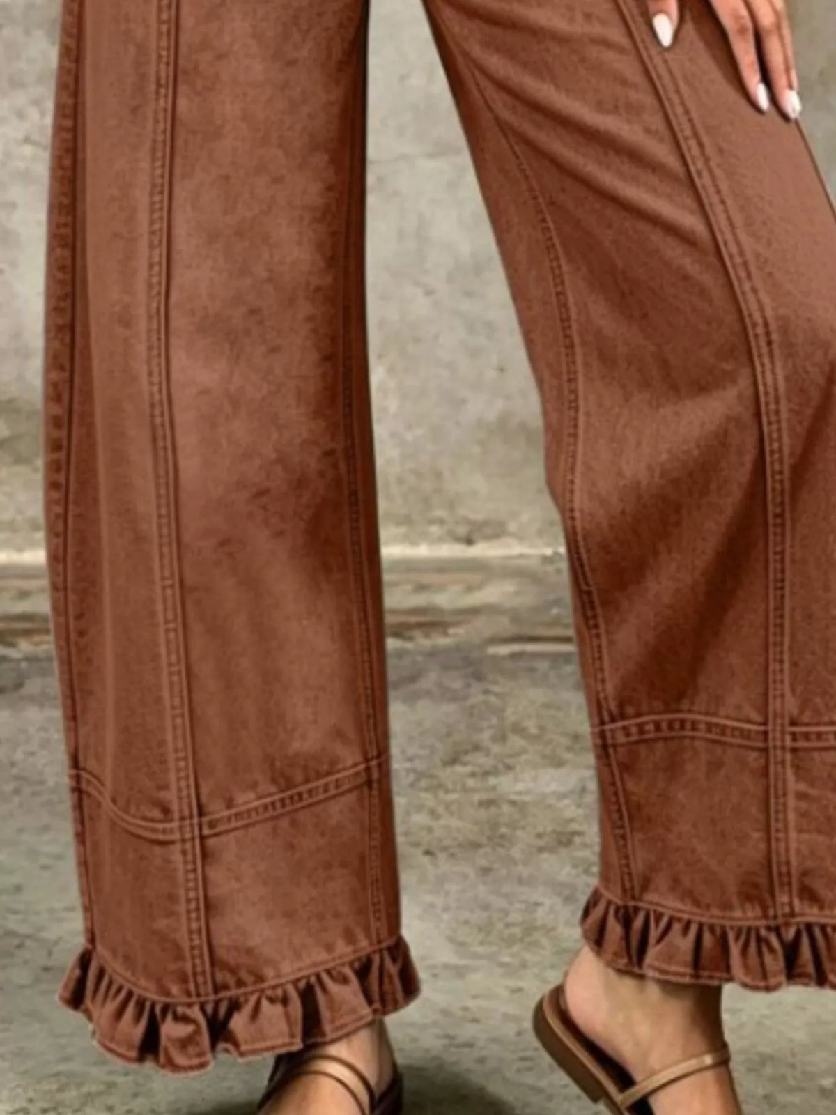 High-Waisted Wide-Leg Ruffle Hem Jeans by Invera