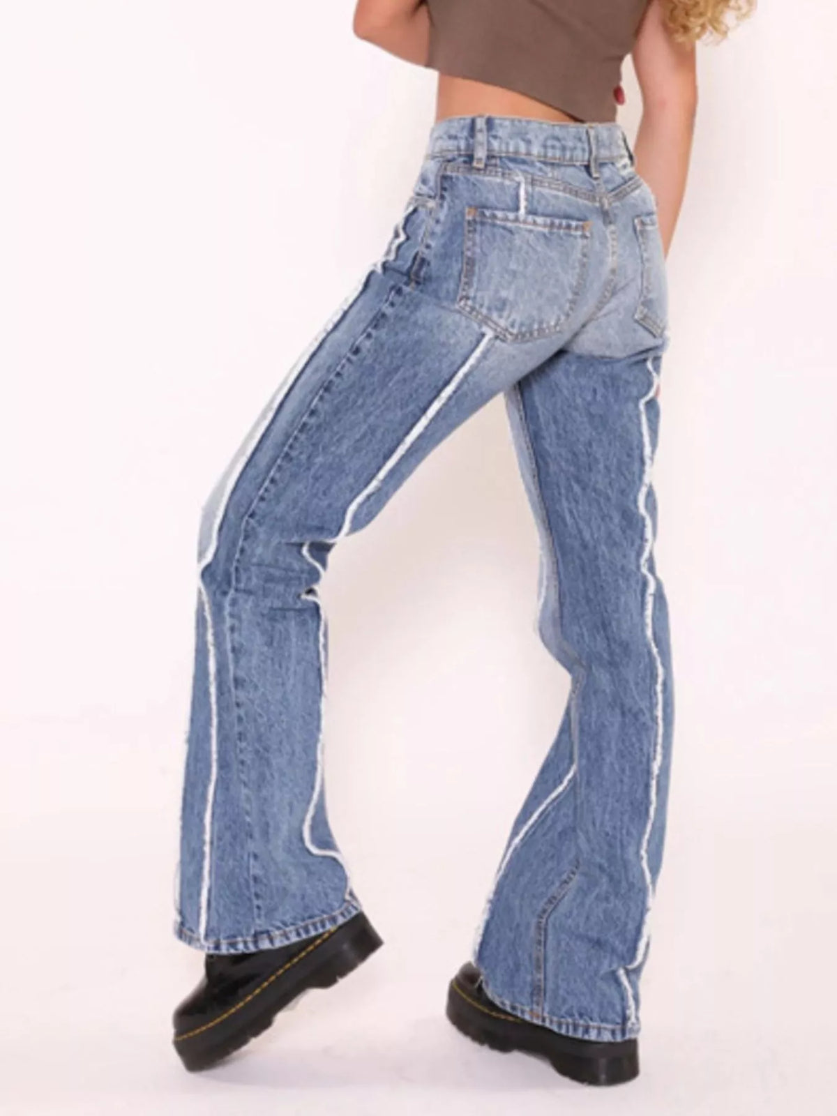Striped Low-Rise Flare Jeans in Blue