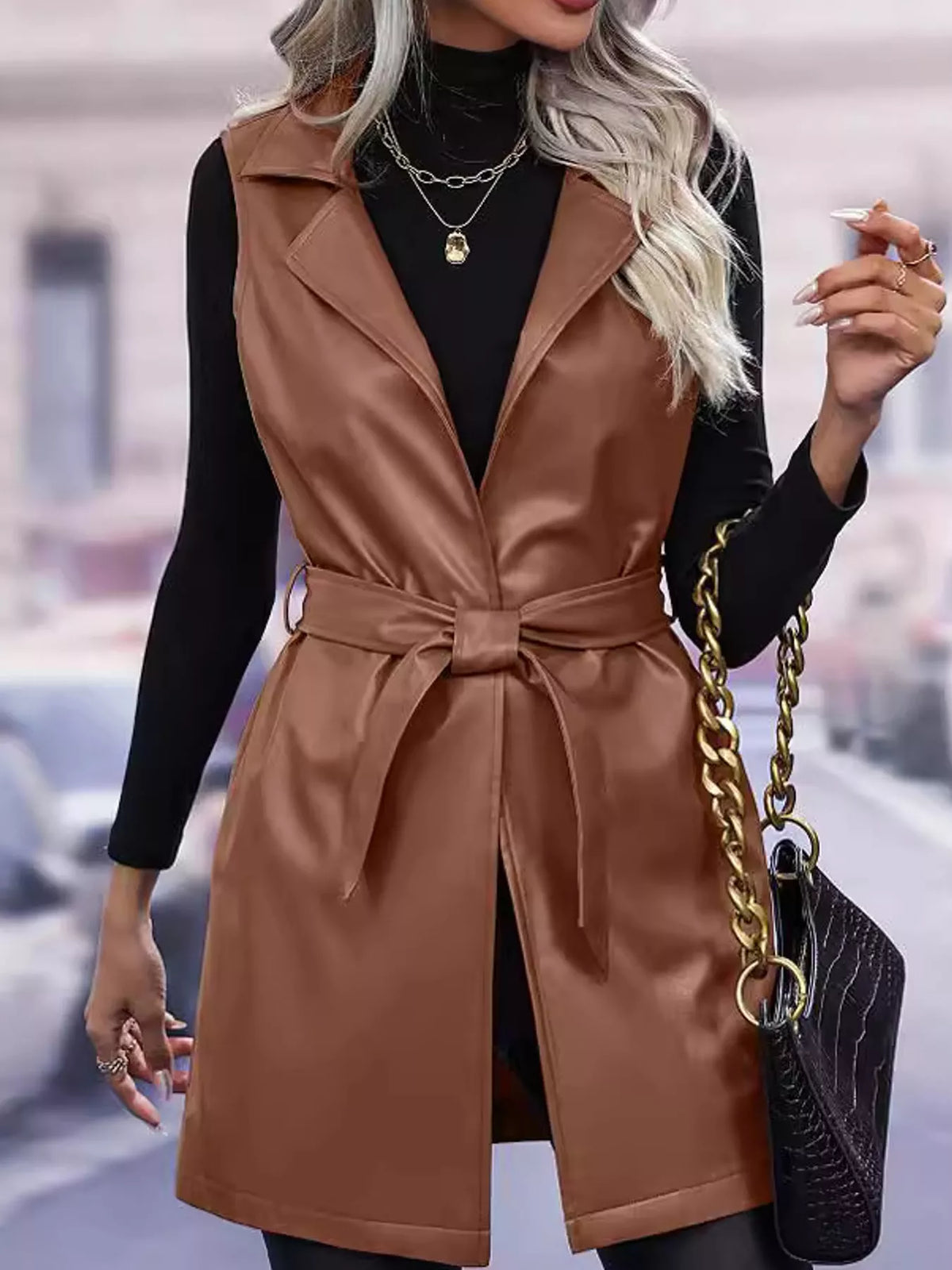 Tie-Waist Longline Vest Coat
