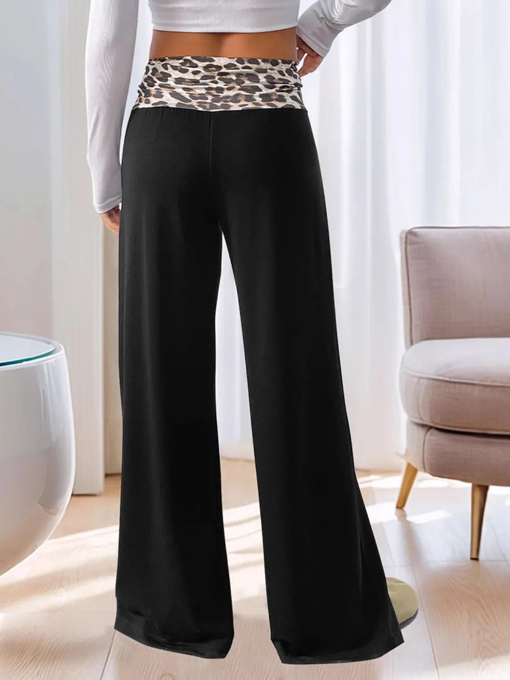 High Waist Leopard Print Pants in Black