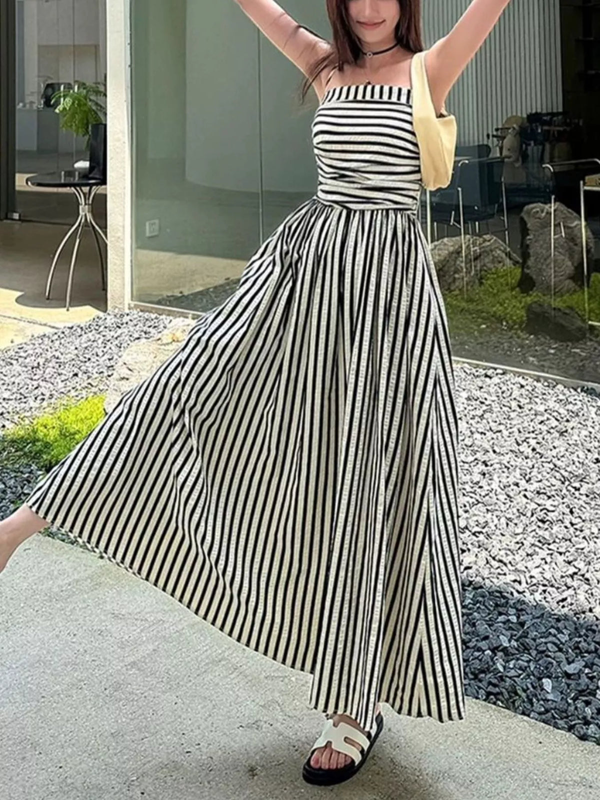 Striped Spaghetti Strap Maxi Dress