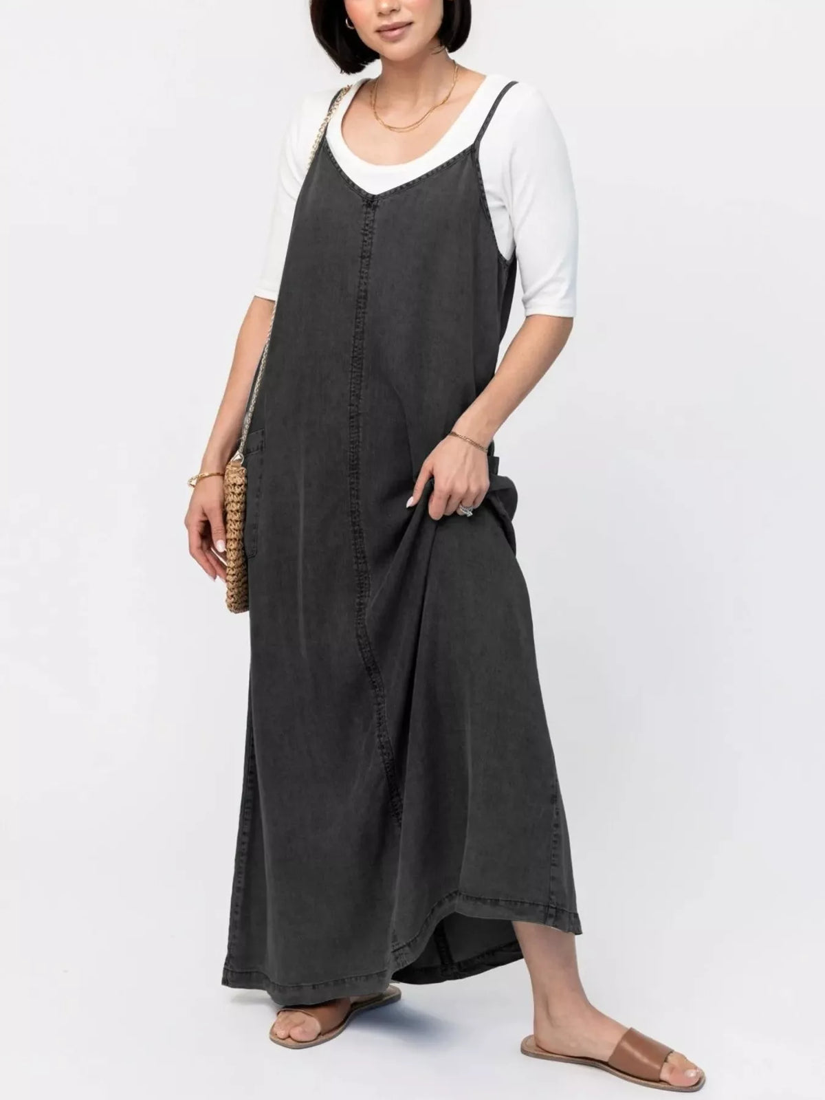 Washed Denim Cami Maxi Dress