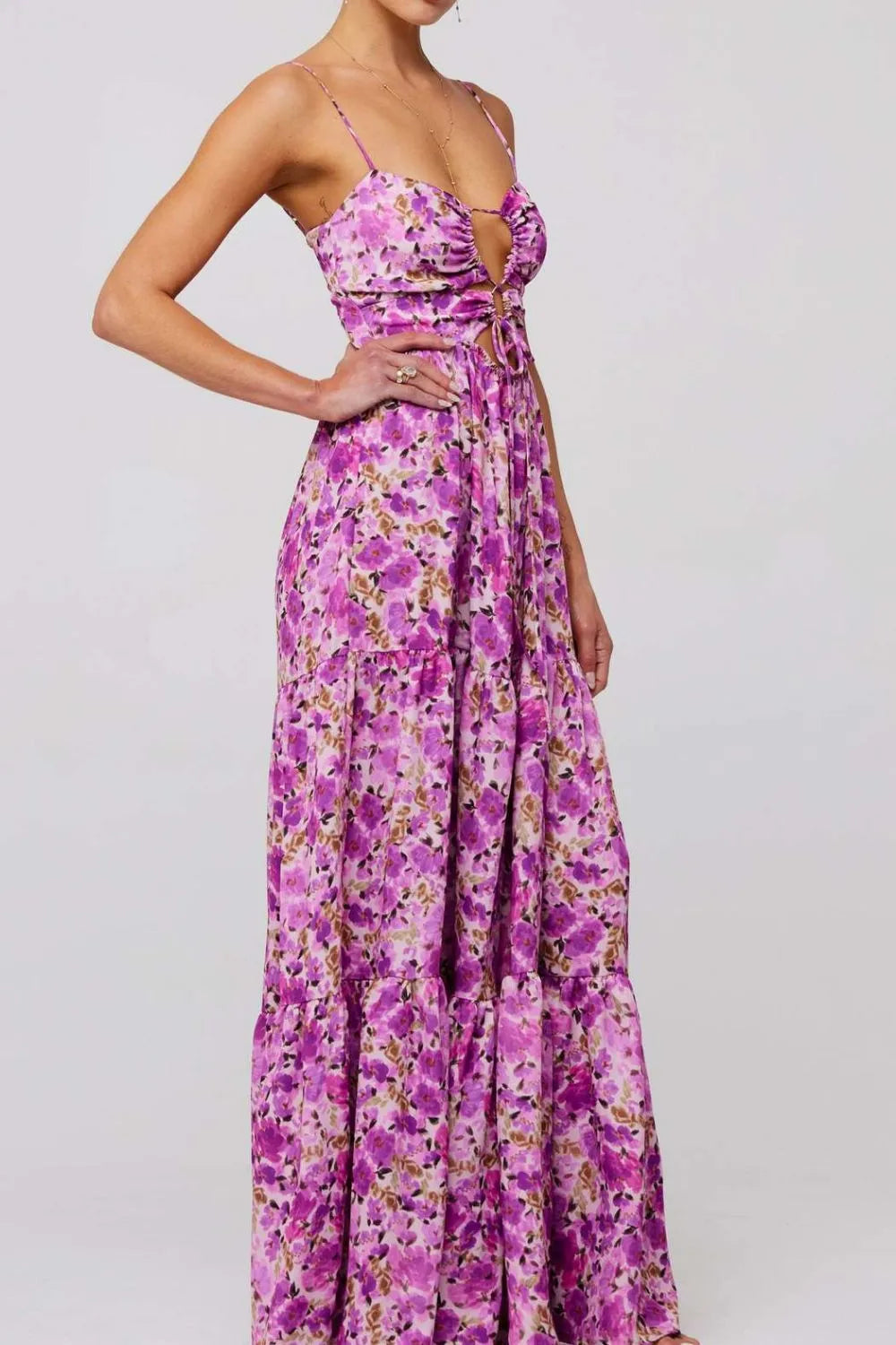 Floral Tie-Front Tiered Maxi Dress