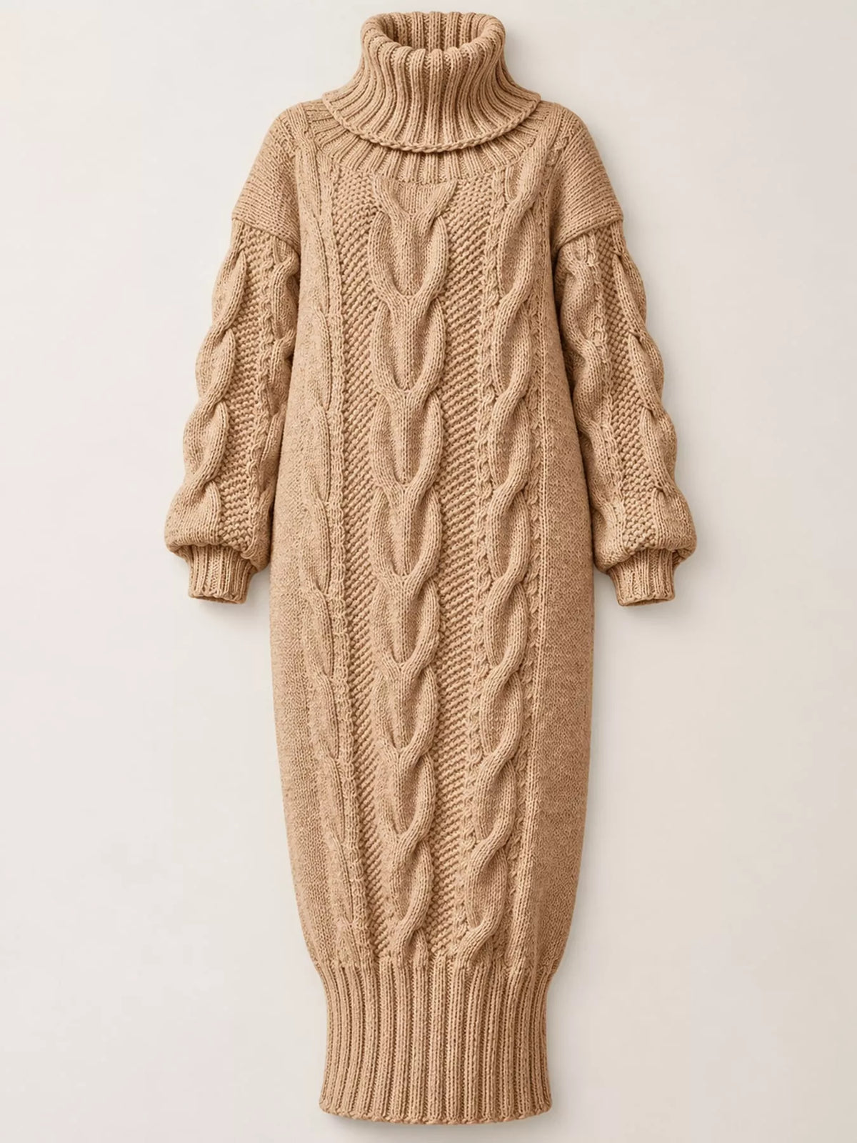 Oversized Chunky Cable Knit Turtleneck Sweater Dress