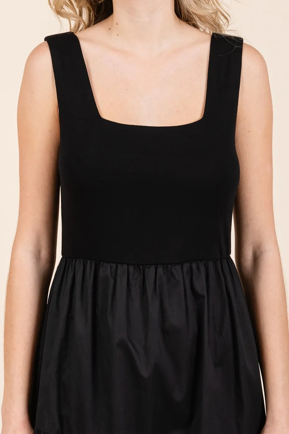 Mix Media Square Neck Maxi Dress in Black by Mittoshop