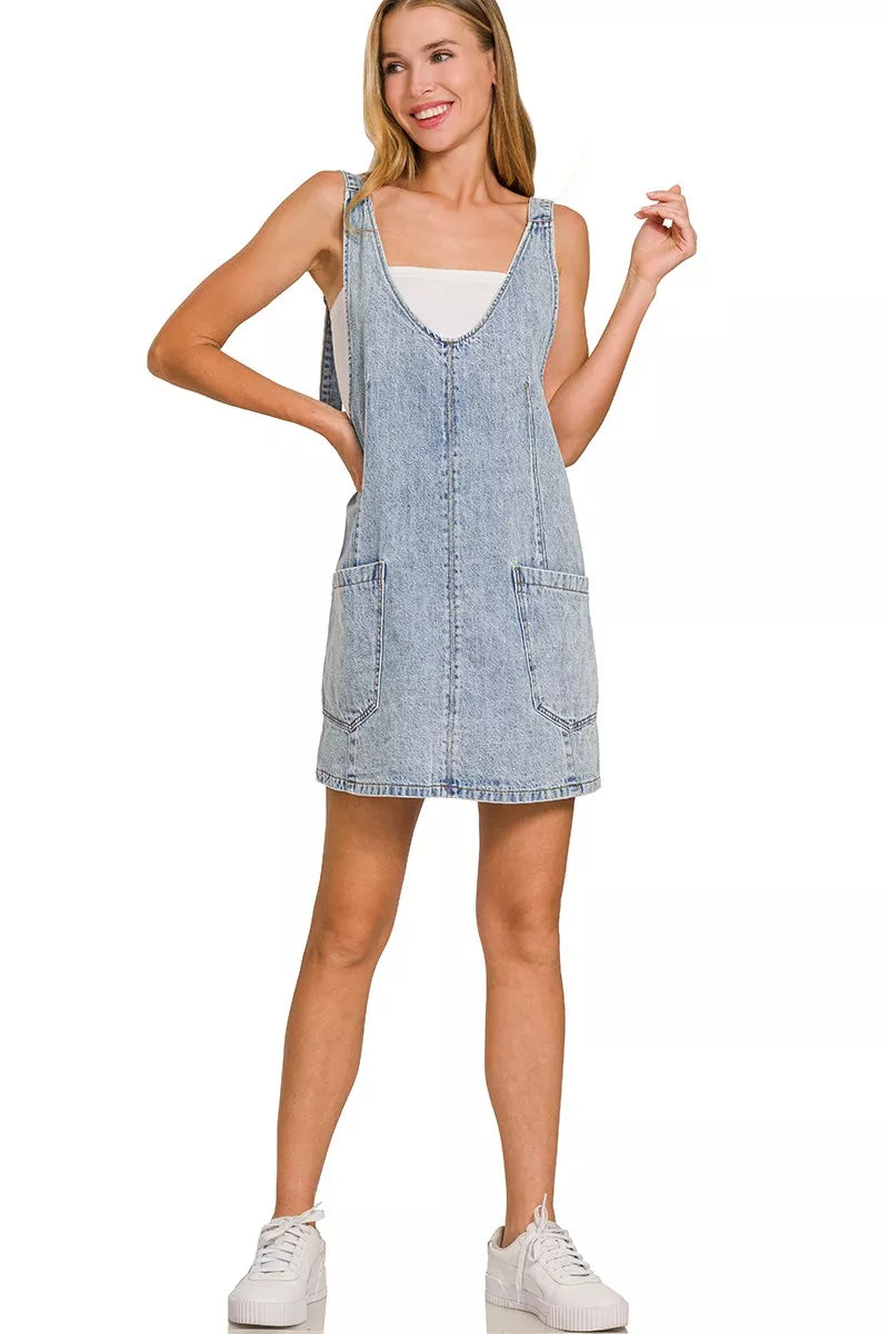 Zenana Denim Overall Dress in Light