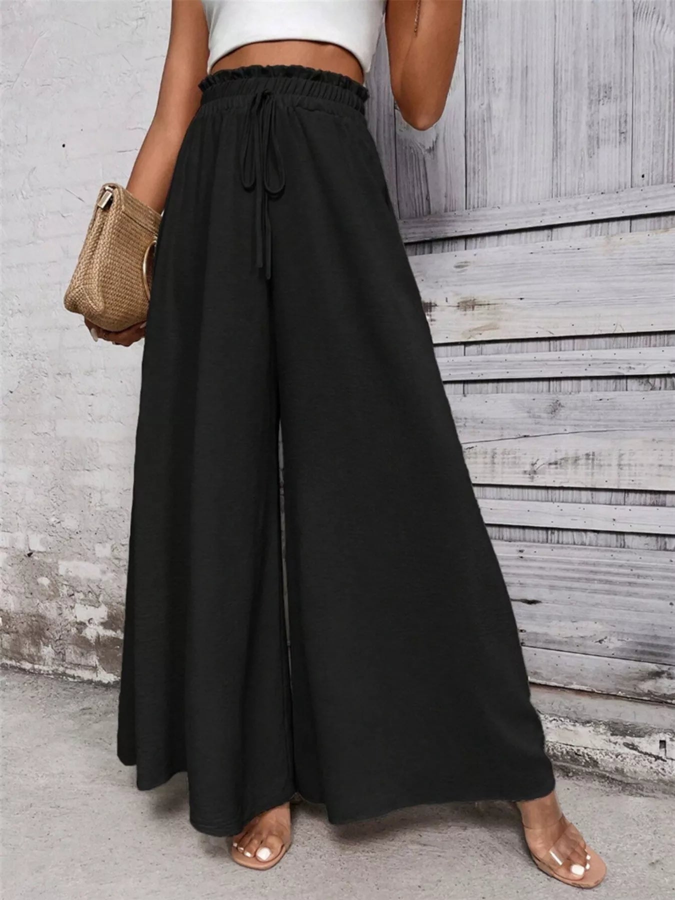 Frill-Detail Wide-Leg Pants