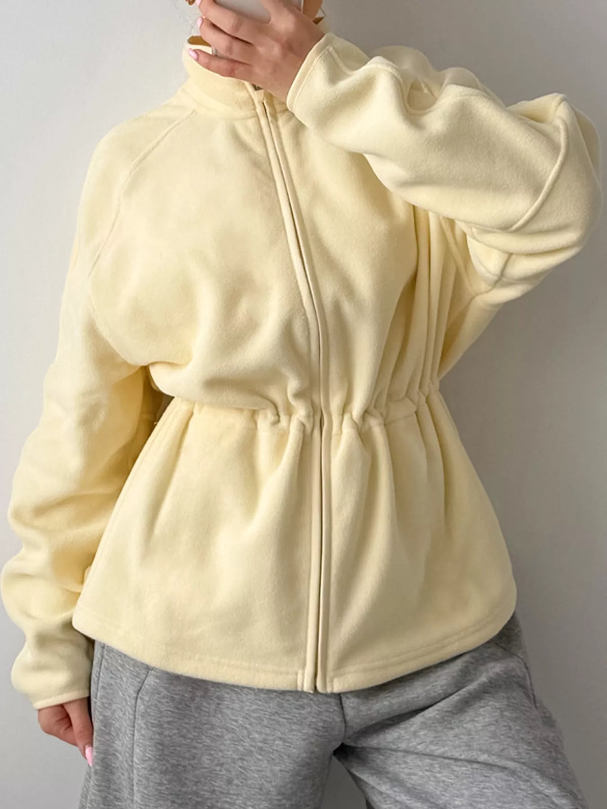 Drawstring Fleece Zip-Up Jacket