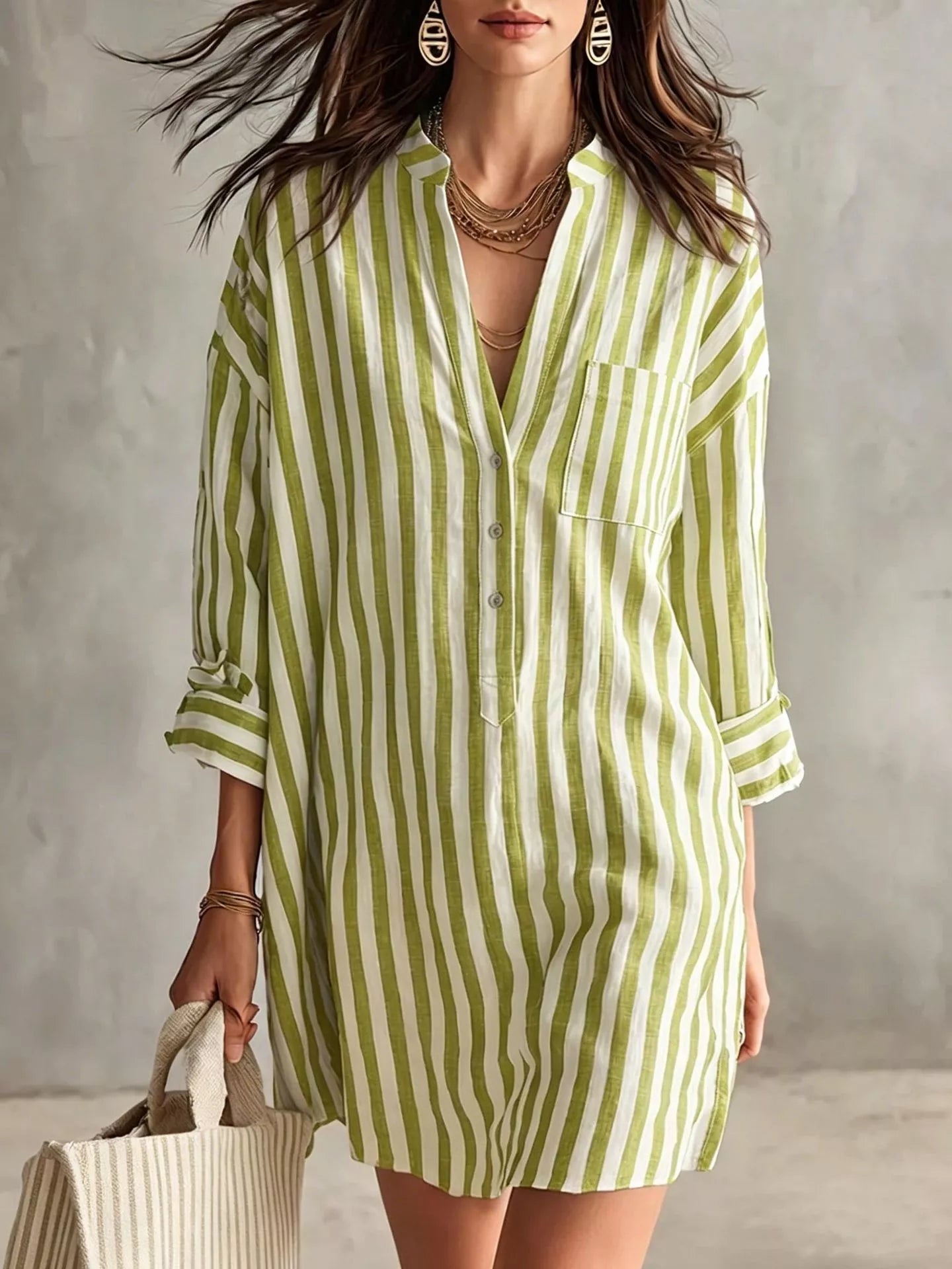 Striped Button-Front Shirt Mini Dress
