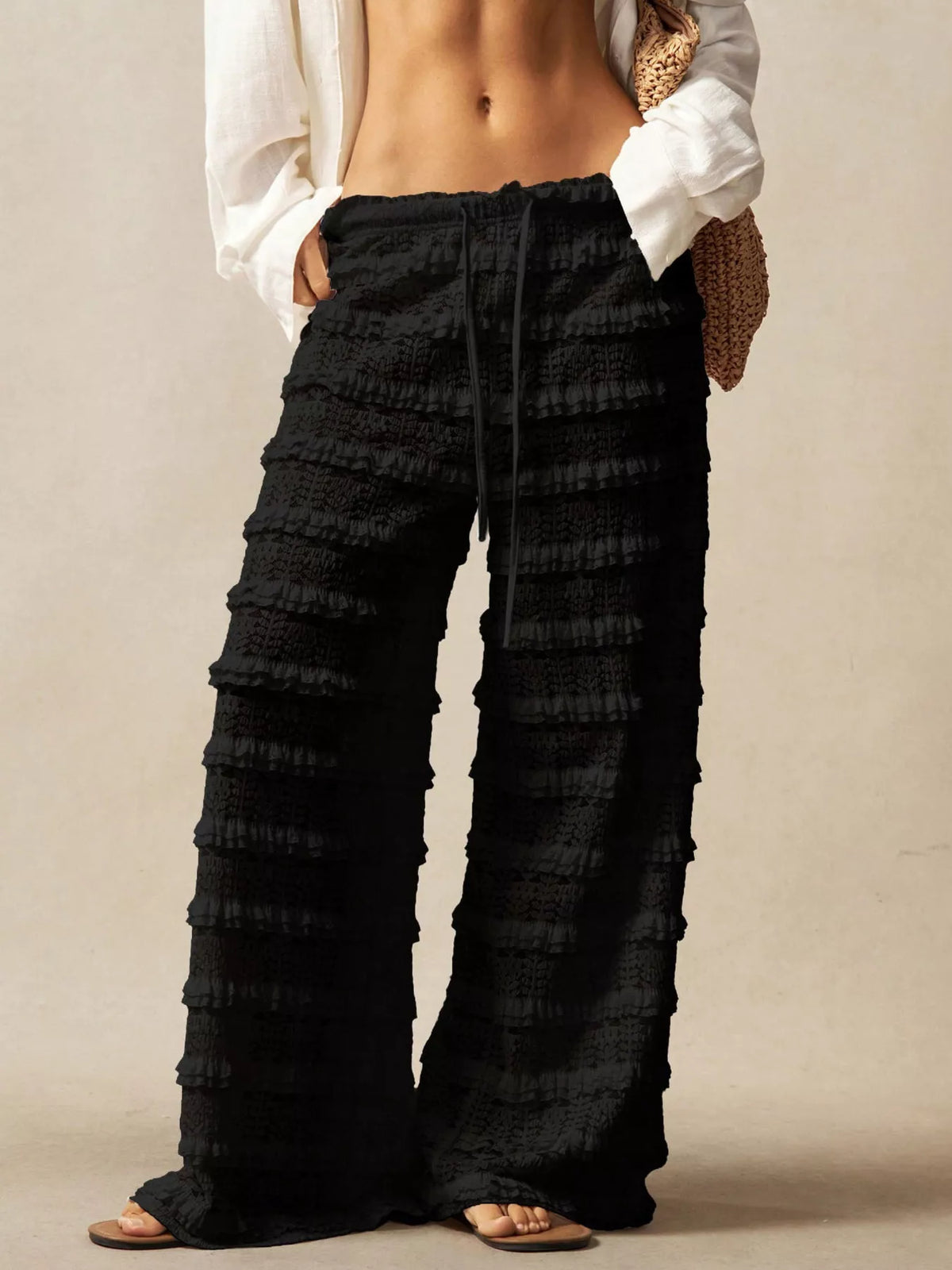 Lace Drawstring Wide-Leg Pants