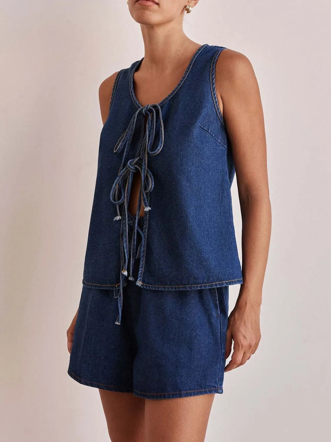 Tie-Front Vest and Shorts Denim Set