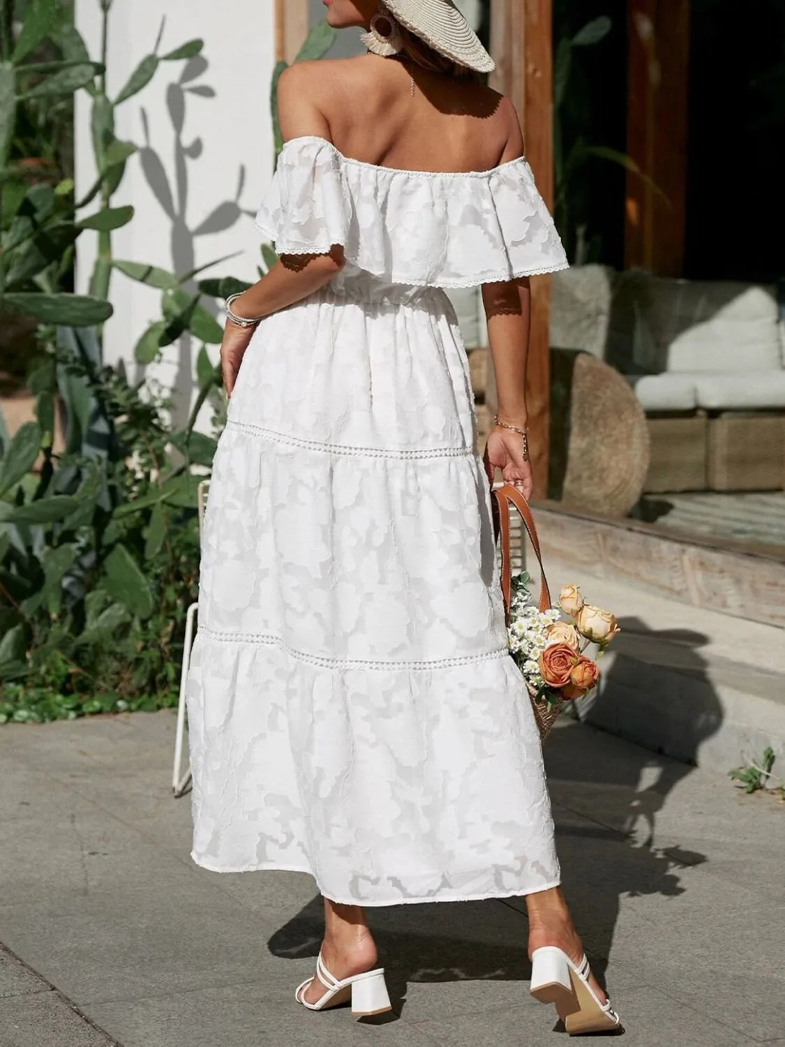 Ruched Off-Shoulder Midi Dress by Golden Gueen