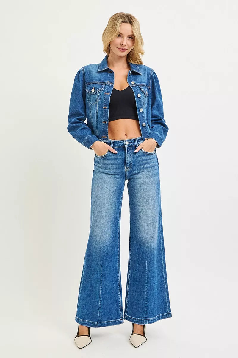 Risen Flared Wide Leg Jeans in Medium Wash