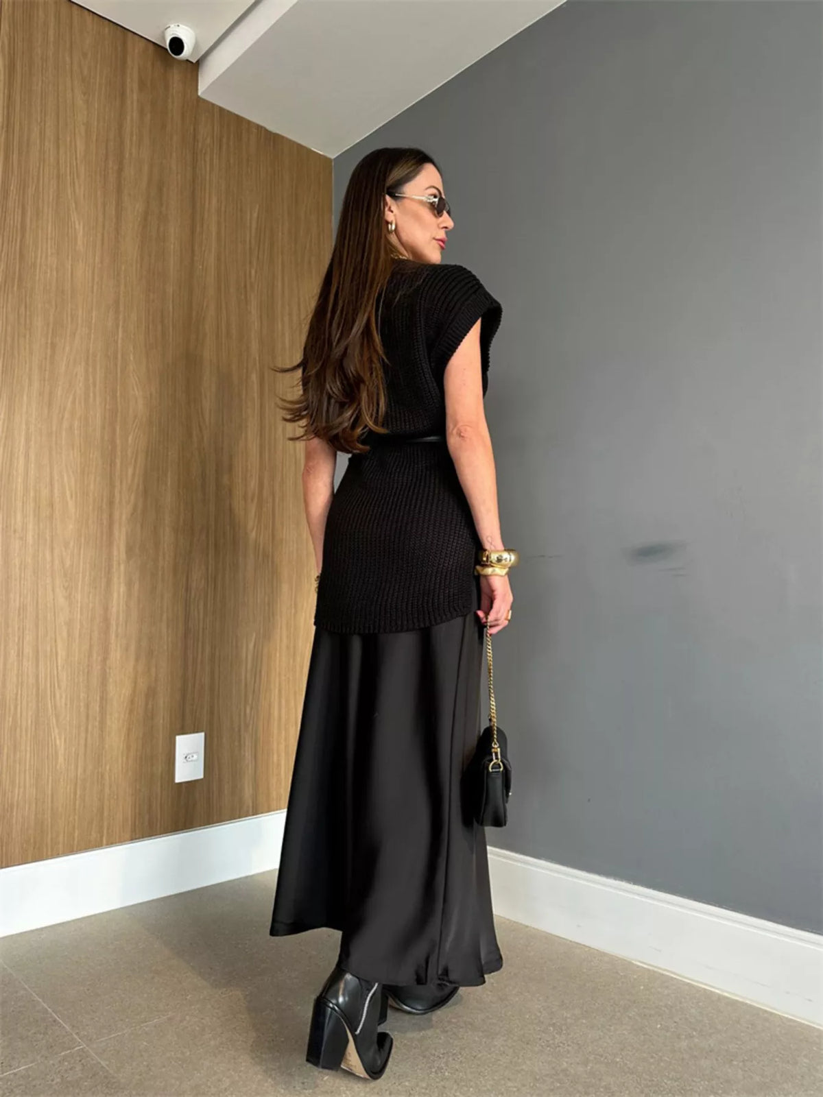 Ribbed Sweater Dress in Black